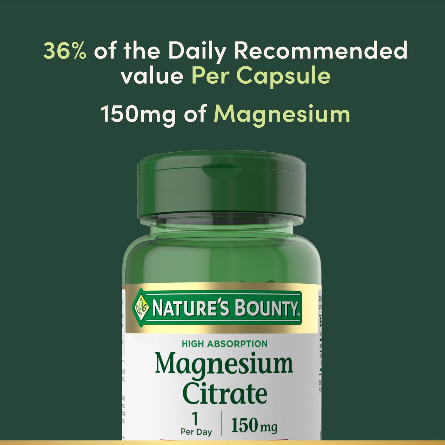 Nature's Bounty Magnesium Citrate High Absorption Magnesium Supplement for Whole Body Health with 150 mg Magnesium, Vegetarian, Gluten Free, Capsules, 180