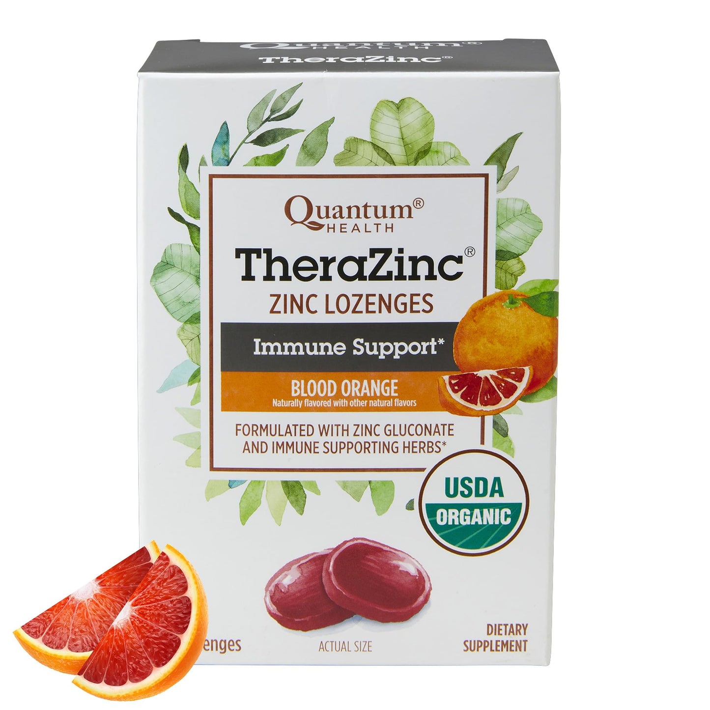 Quantum TheraZinc Organic Zinc Lozenges with Echinacea & Honey, Blood Orange Flavor, 25 Count