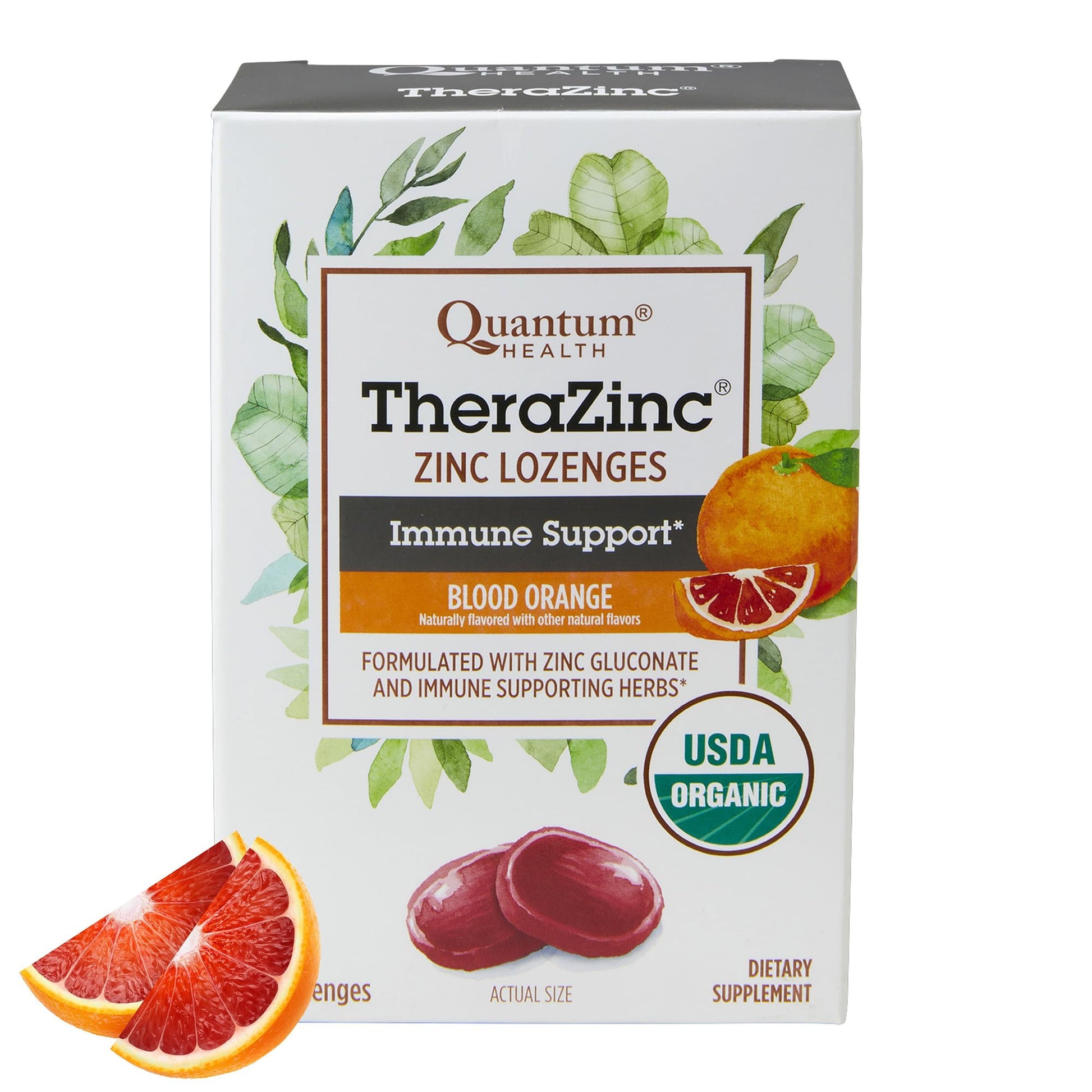Quantum TheraZinc Organic Zinc Lozenges with Echinacea & Honey, Blood Orange Flavor, 25 Count