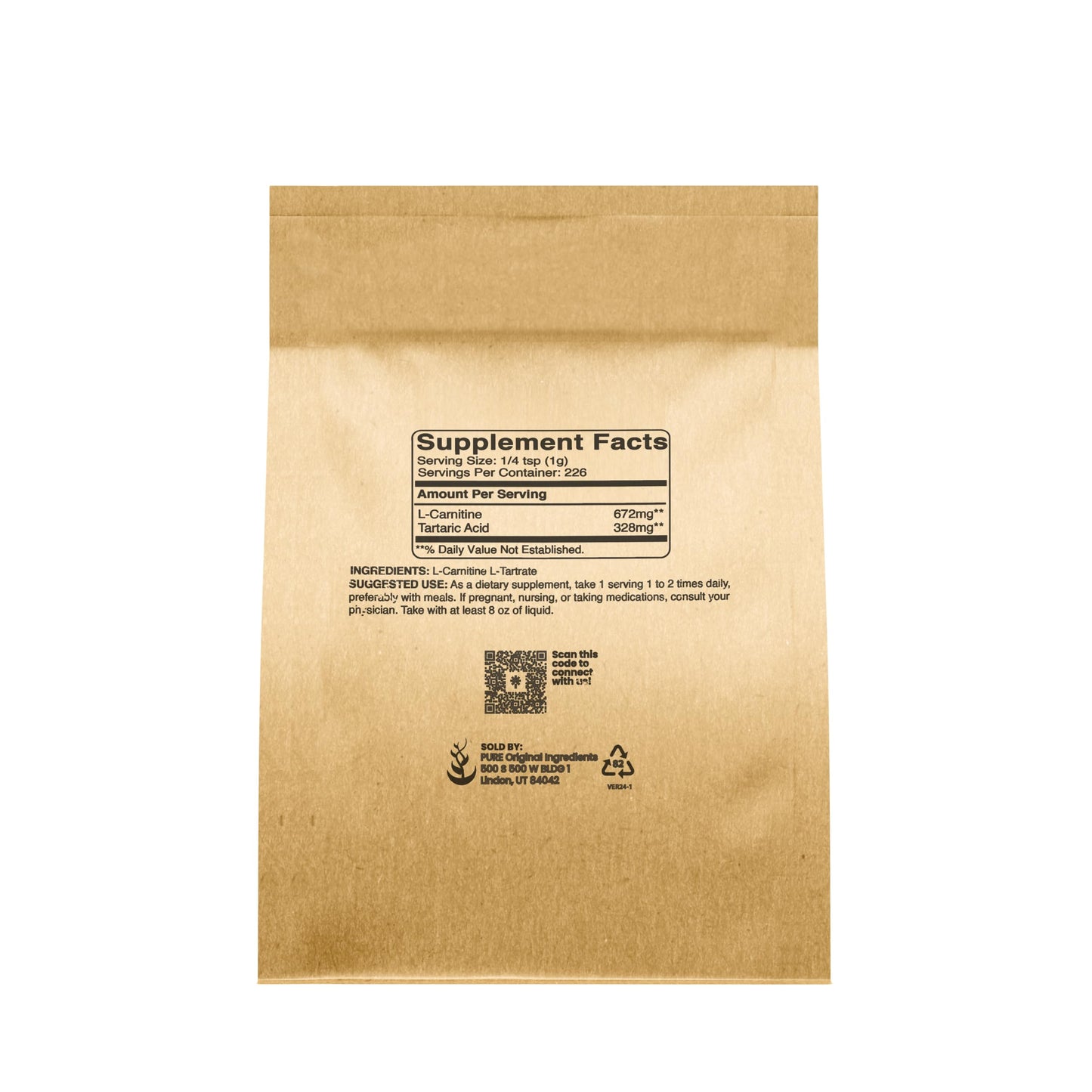 Pure Original Ingredients L-Carnitine L-Tartrate Powder, 8 oz