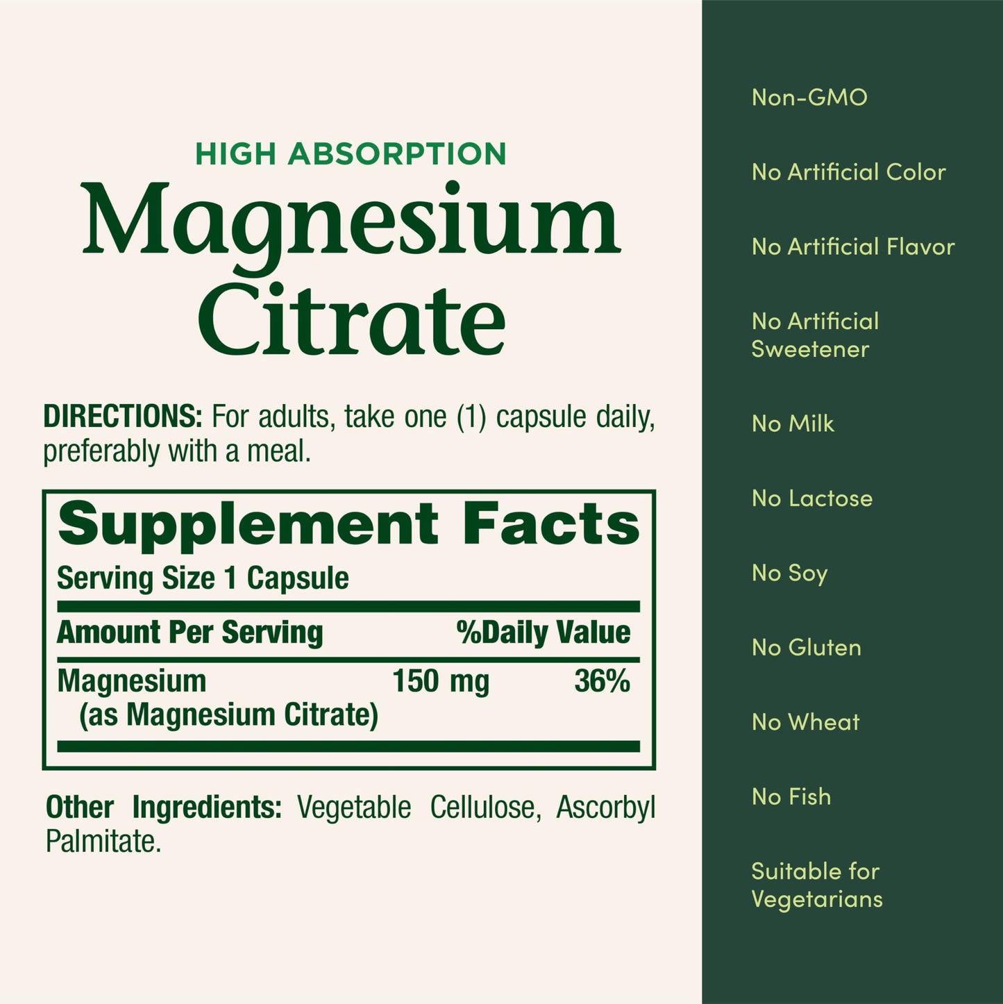 Nature's Bounty Magnesium Citrate High Absorption Magnesium Supplement for Whole Body Health with 150 mg Magnesium, Vegetarian, Gluten Free, Capsules, 180