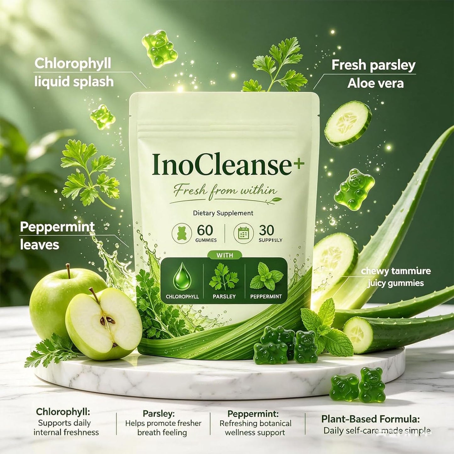 Hochornk InoCleanse Fresh Breath & Body Chlorophyll with Mint Parsley 60 Gummies