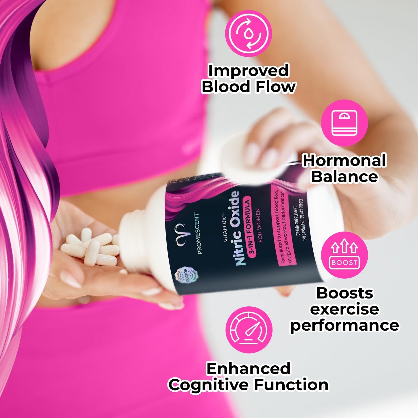 Promescent VitaFLUX Women's Nitric Oxide Booster Capsules, 180 Capsules
