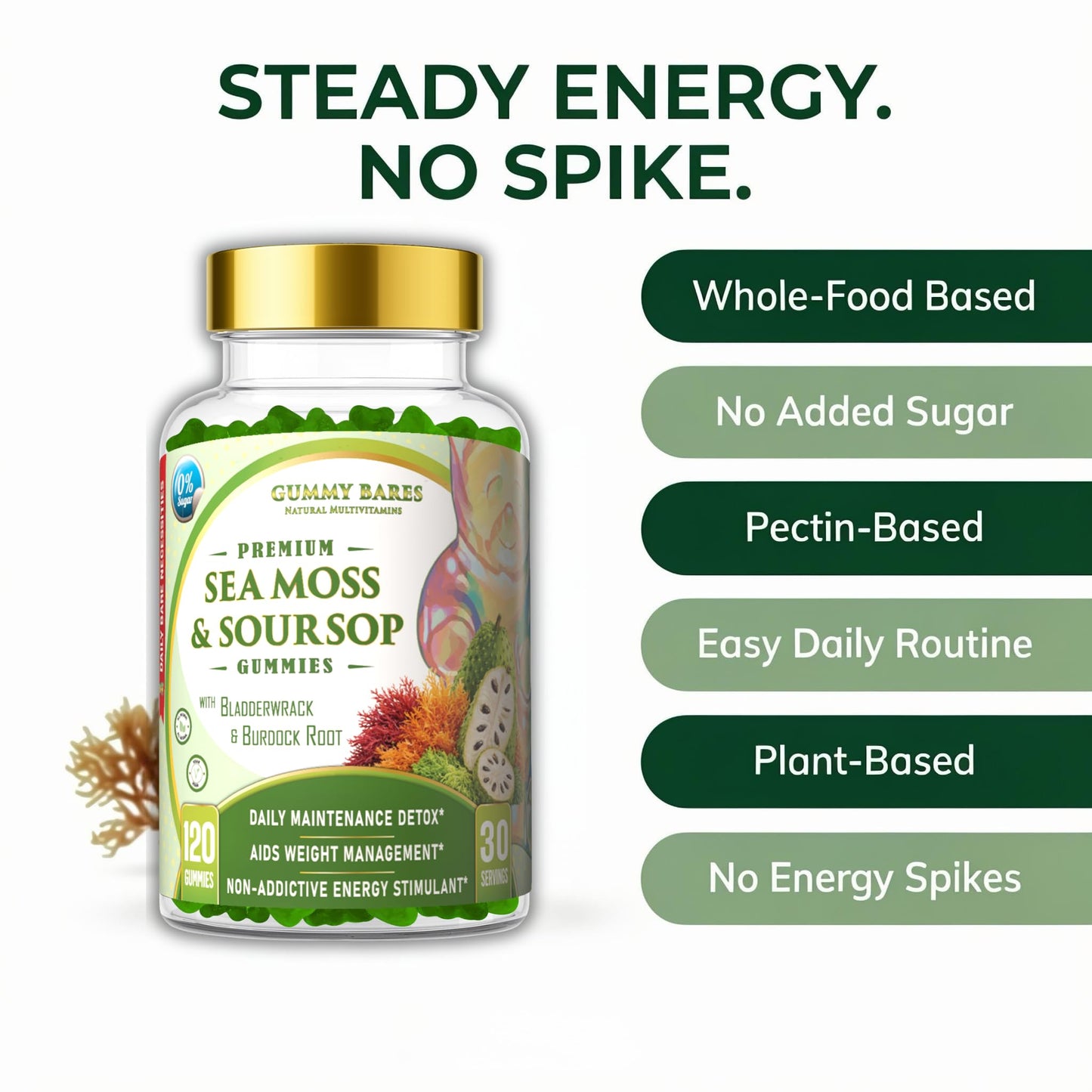 Gummy Bares Natural Multivitamins Sea Moss & Soursop Gummies 120 Count