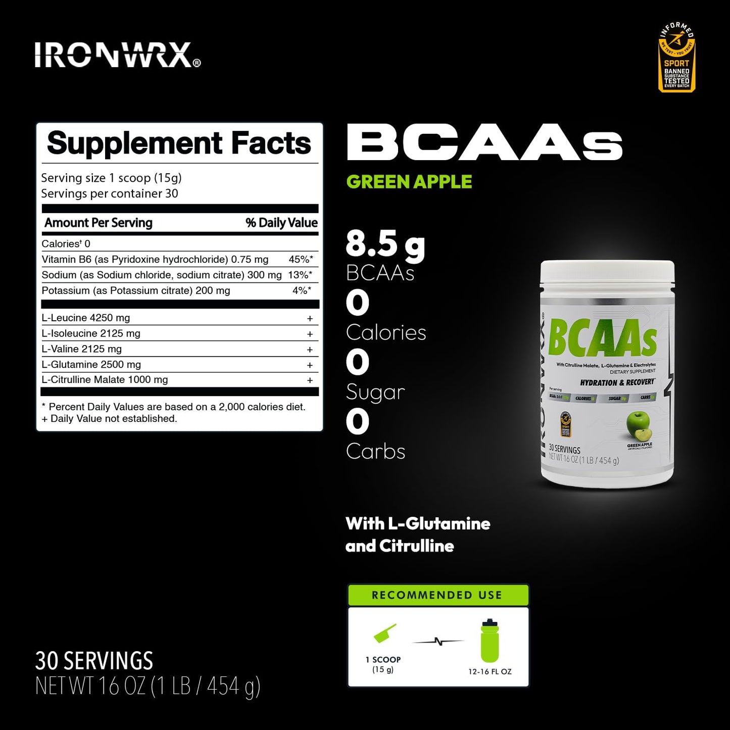 IRONWRX BCAA Powder 16 Servings
