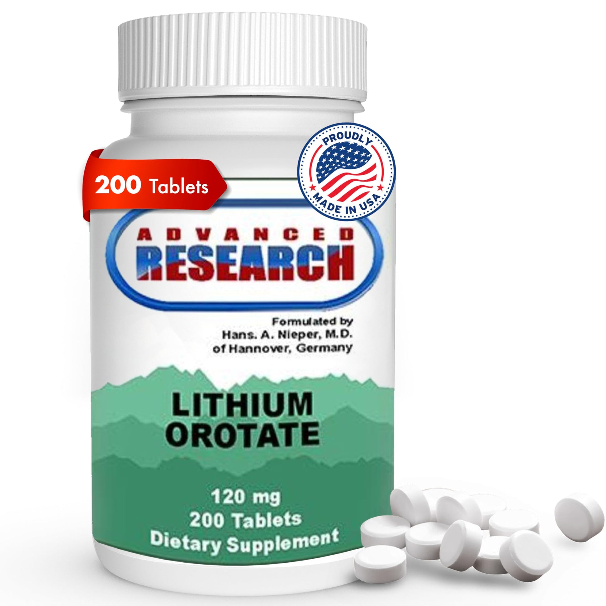 NCI Advanced Research Dr. Hans Nieper Lithium Orotate 5mg Tablets 200 Count