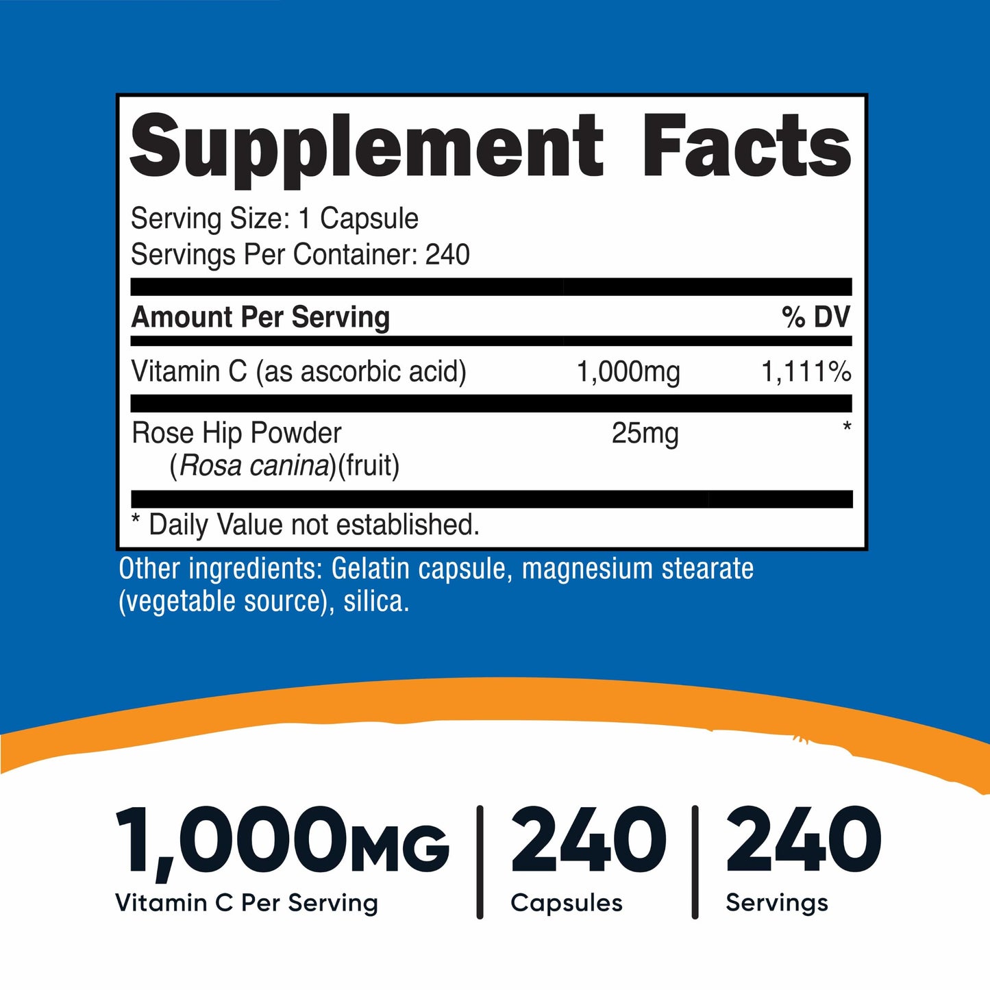 Nutricost Vitamin C with Rose Hips 1025mg Capsules, 240 Count