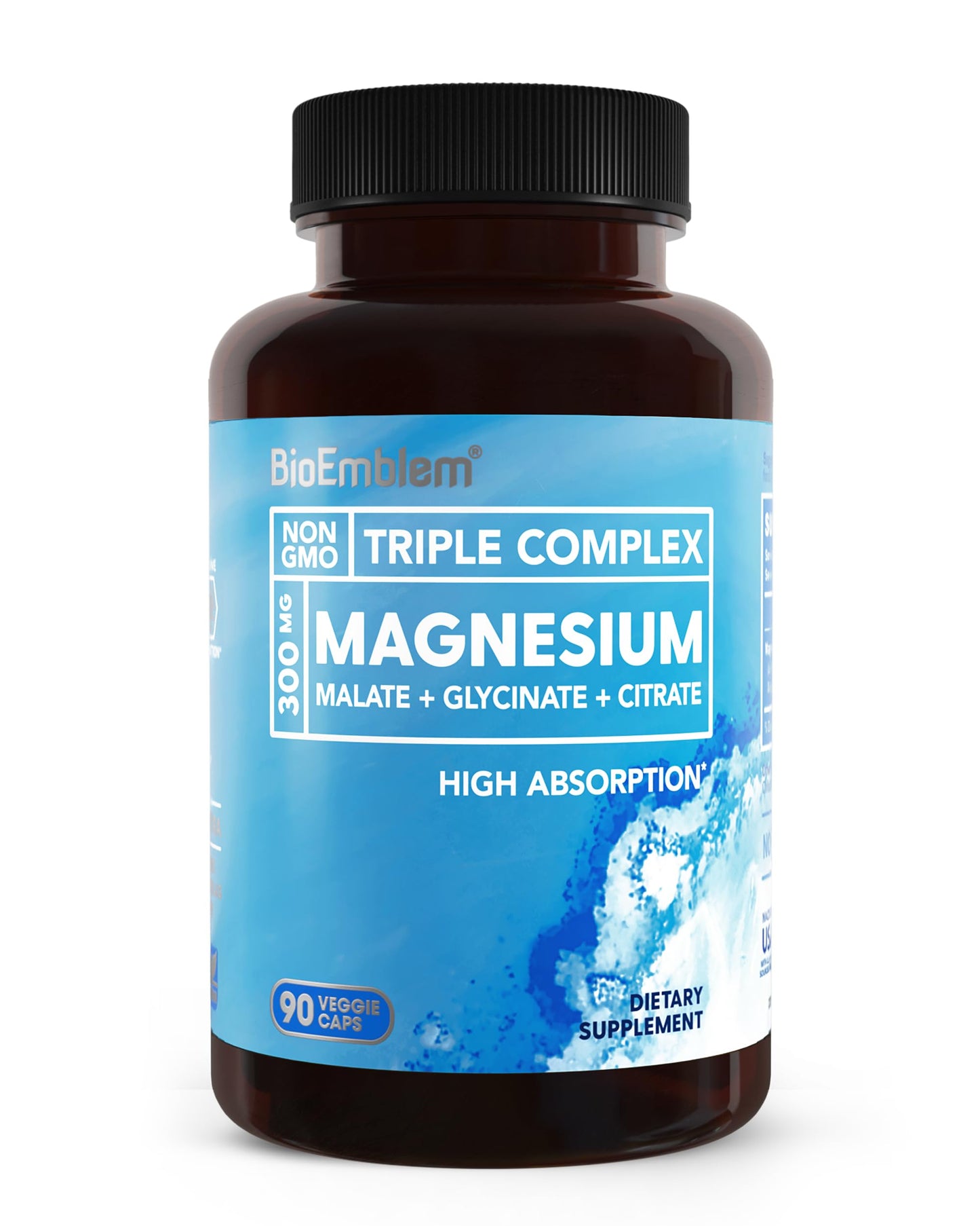 BioEmblem Triple Magnesium Complex 300mg Magnesium Glycinate, Malate & Citrate, 90 Capsules