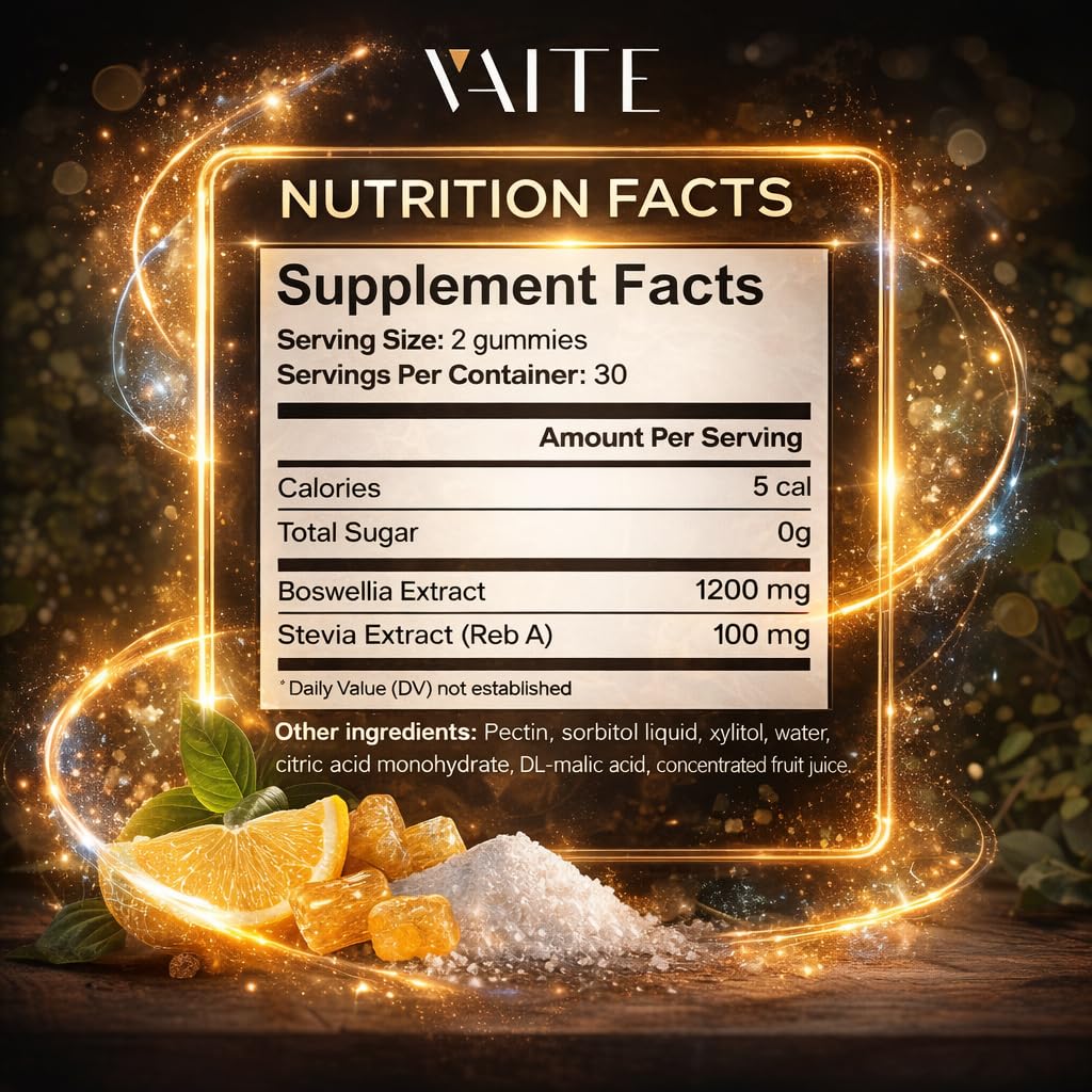 VAITE Boswellia Serrata Gummies 1200mg - Indian Frankincense Extract with Boswellic Acid, 60 Gummies