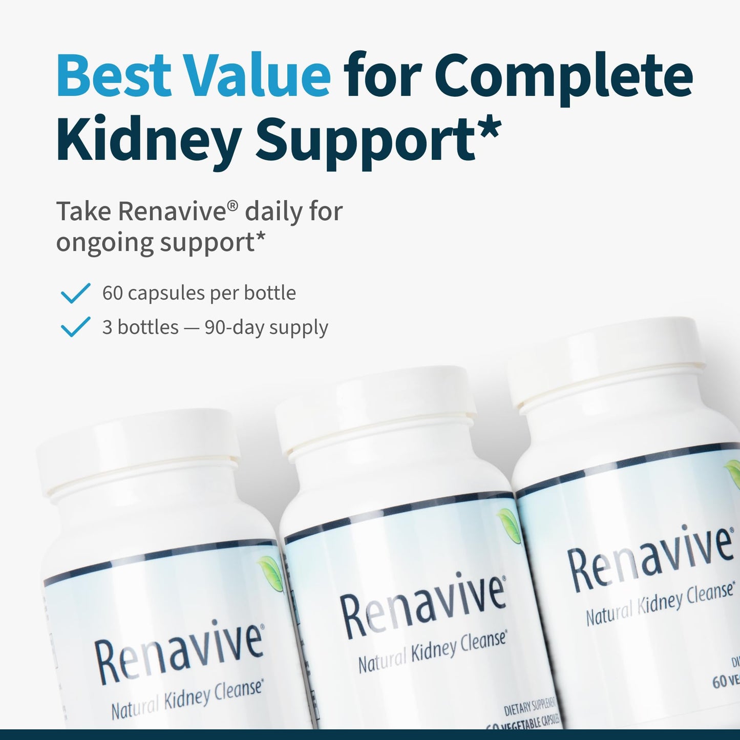 Renavive Kidney Cleanse Premium Kidney Support Capsules, 180 Capsules