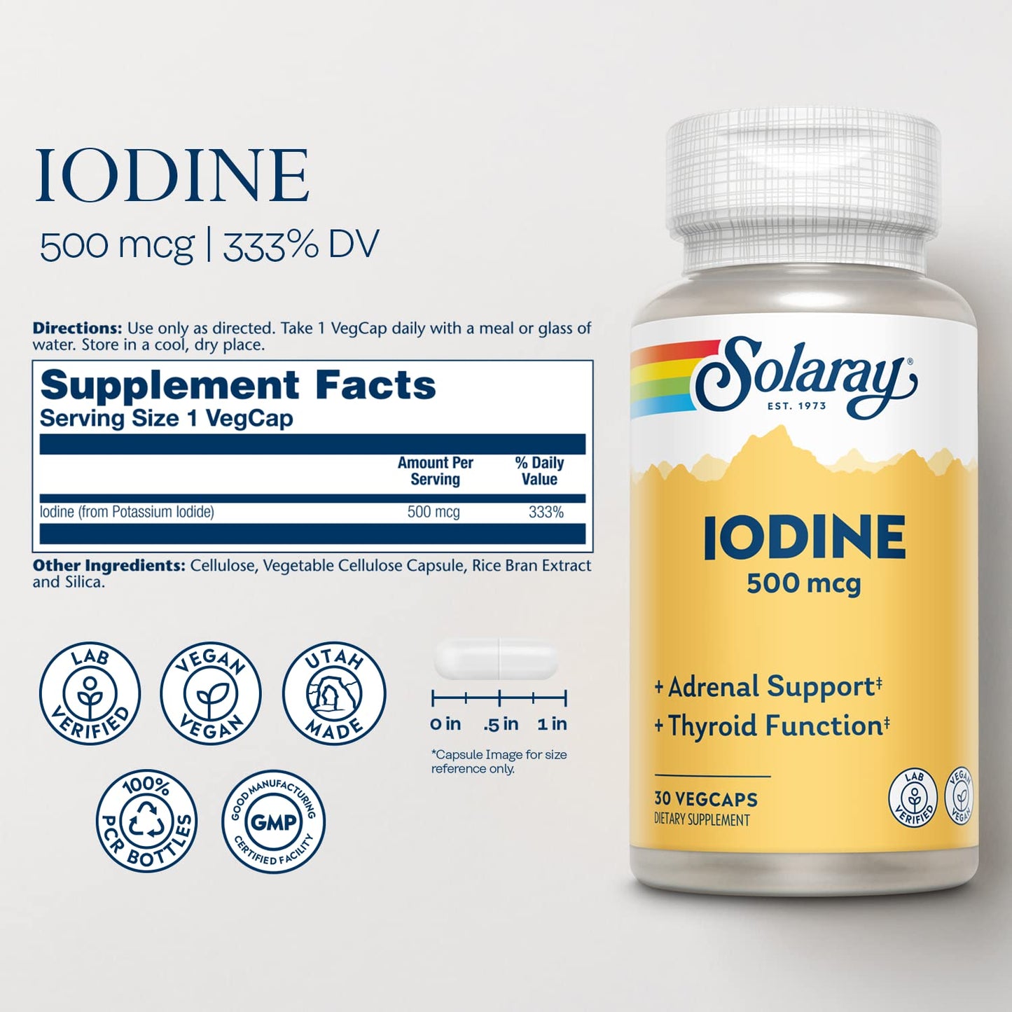 Solaray Iodine 500 mcg Capsule, 30 Count