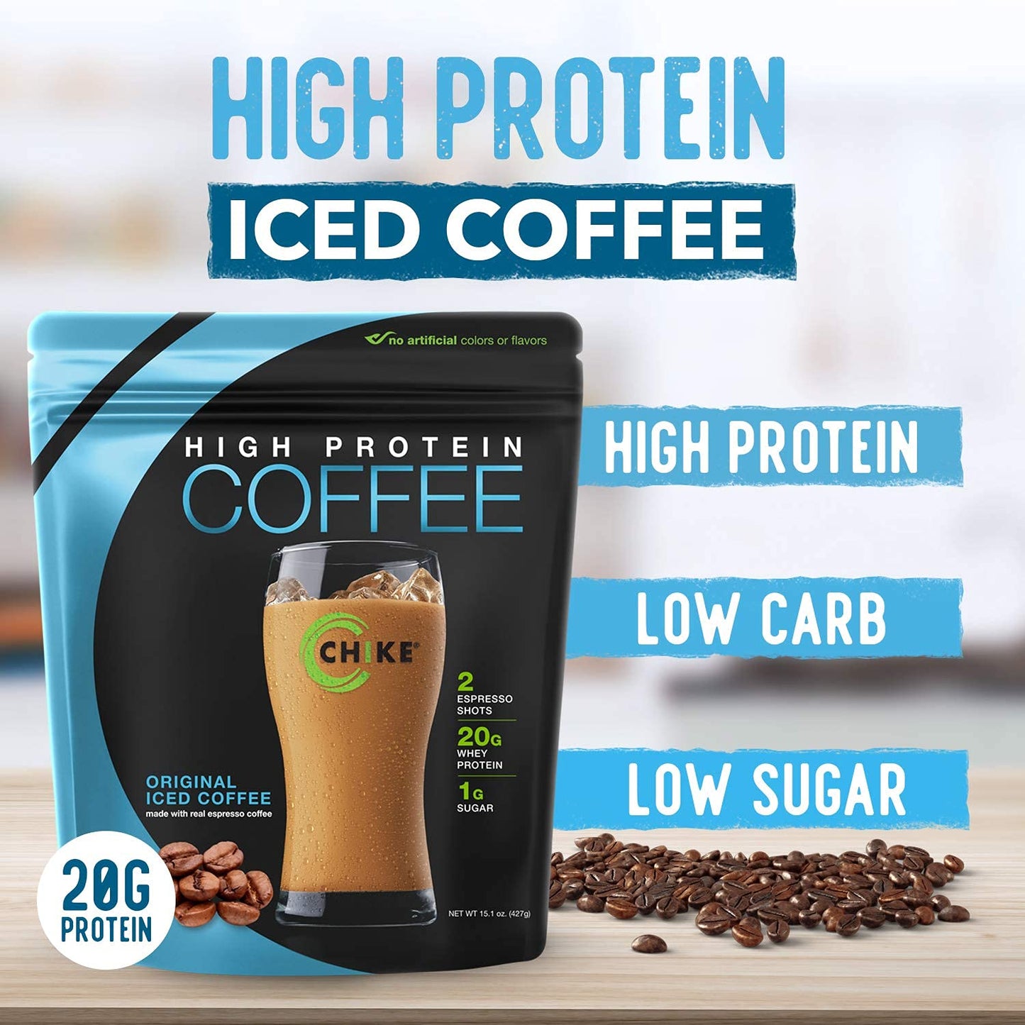 CHIKE High Protein Iced Coffee Powder, Original, 13.8 Ounce