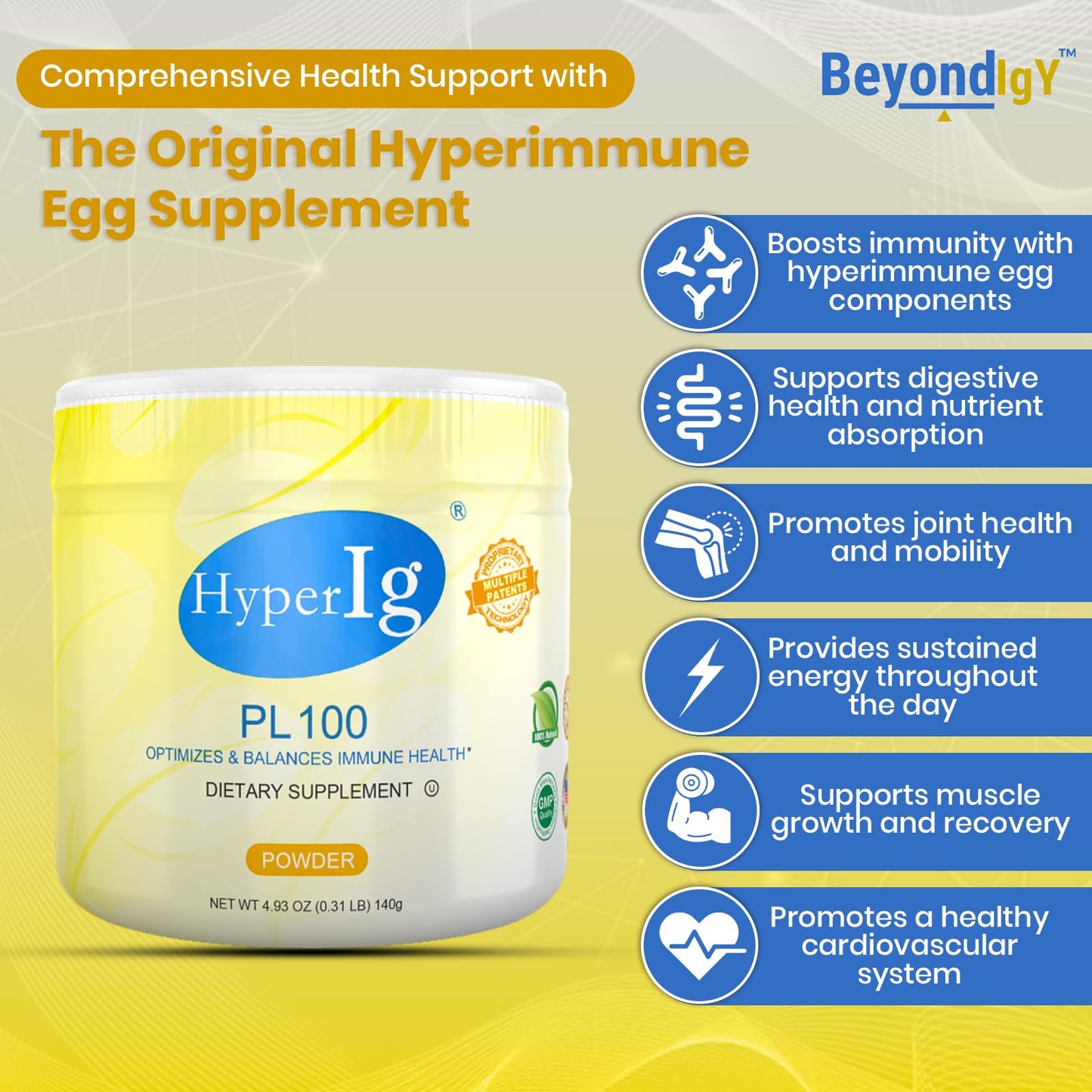 HYPERIG PL-100 Egg Protein Powder, 12 Canisters