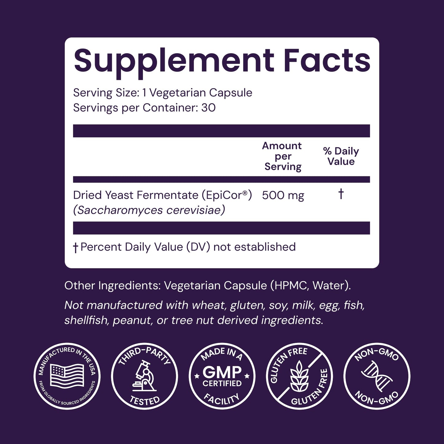 Healthy Origins EpiCor Dried Yeast 500 mg Capsules, 30 Count