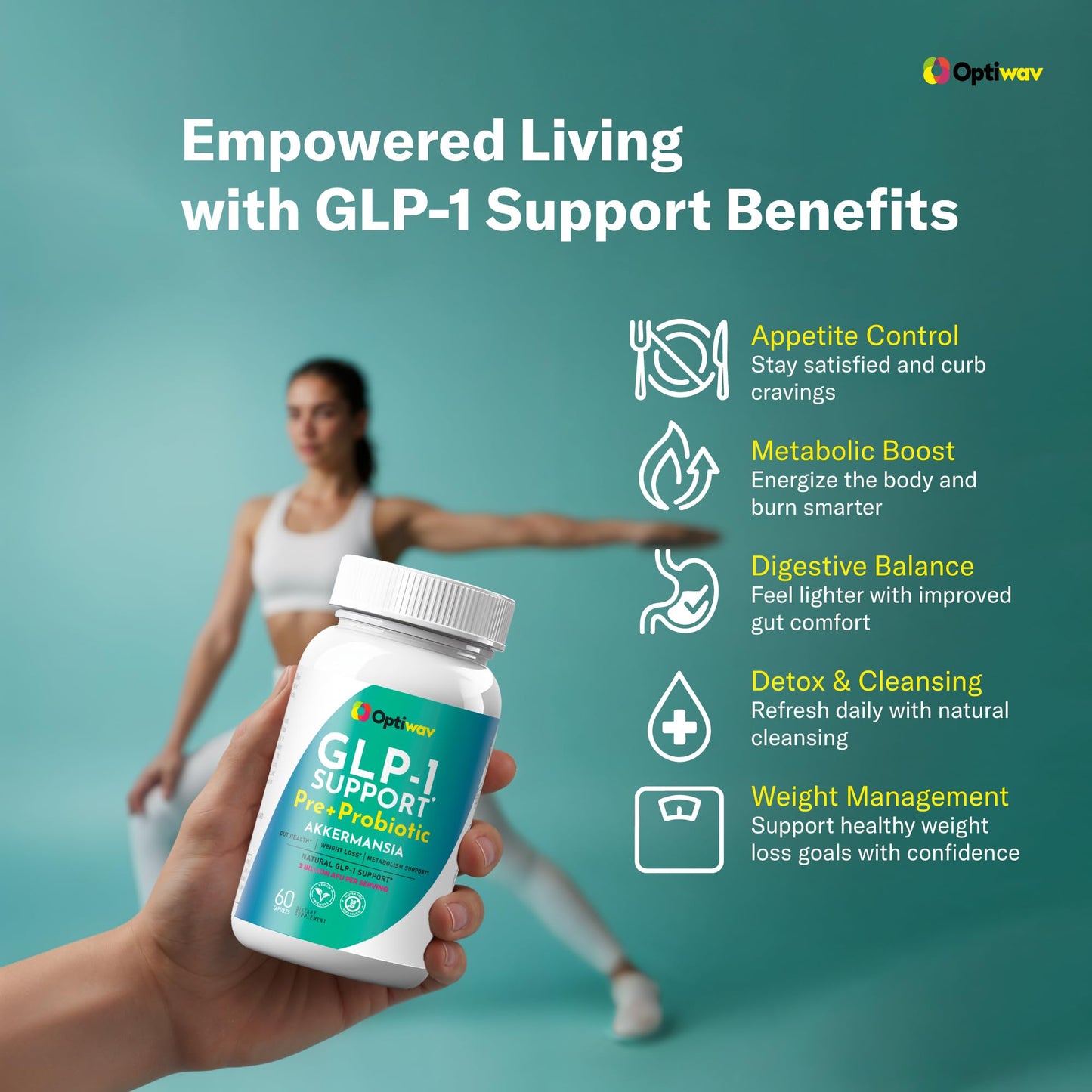 Optiwav GLP-1 Support Weight Loss Pre + Probiotic Akkermansia Supplement Capsule, 60 Count