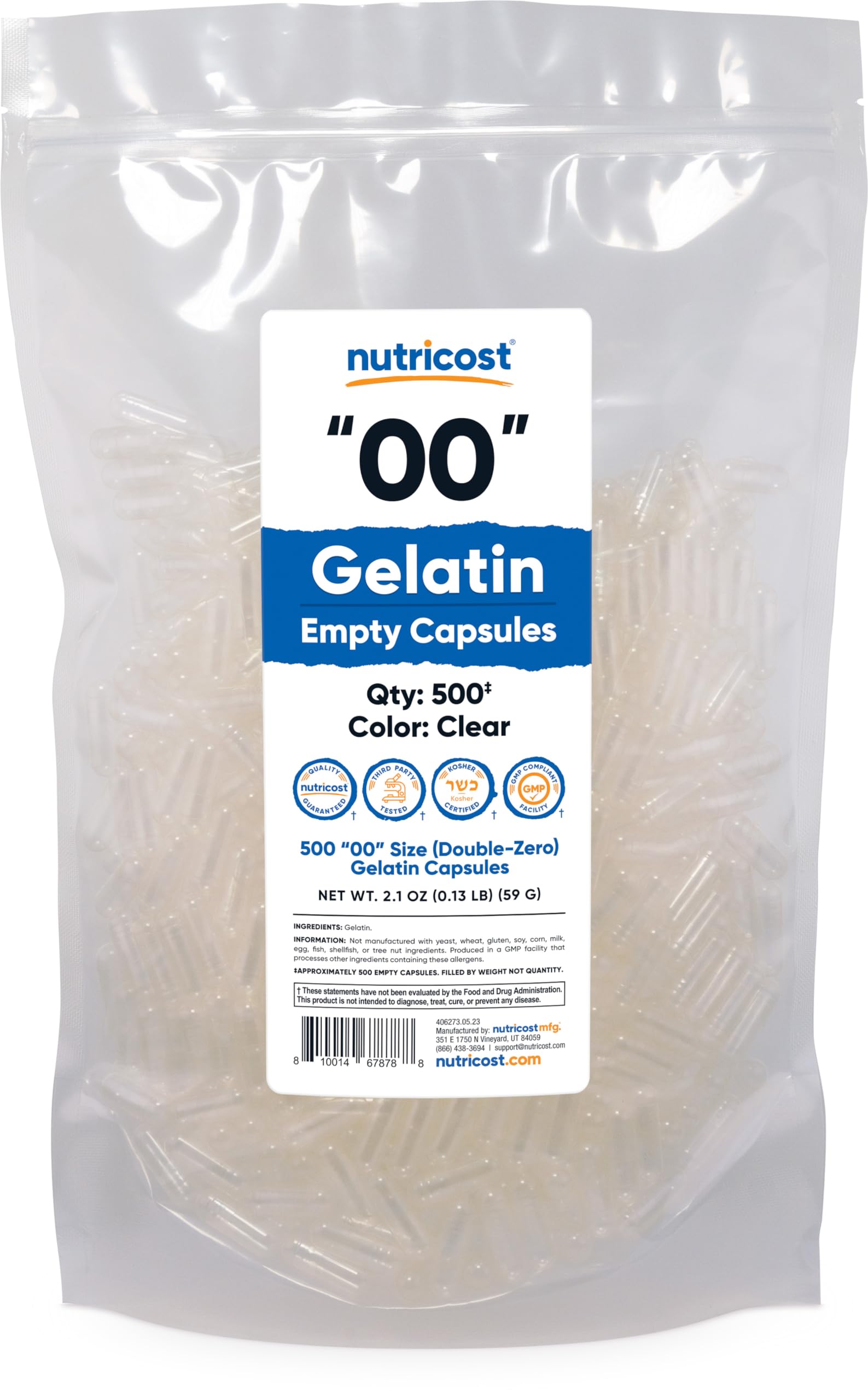 Nutricost Empty Gelatin Capsules, 500 Count