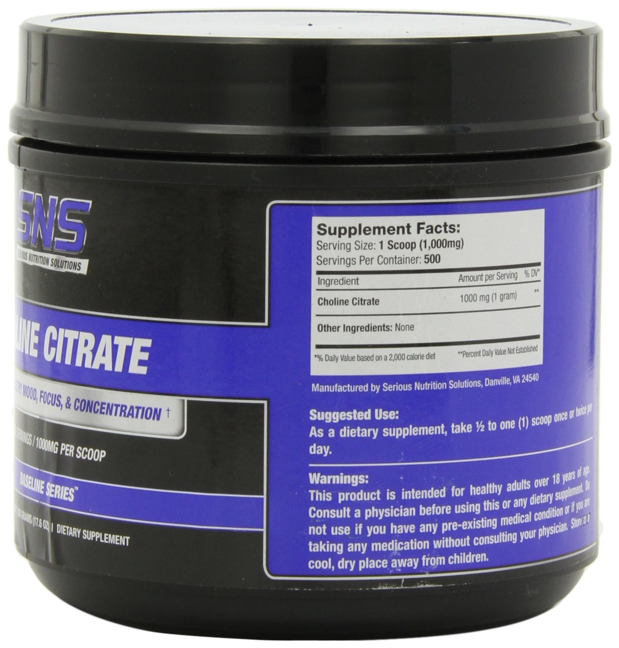 Serious Nutrition Solutions Choline Citrate Powder, 17.6