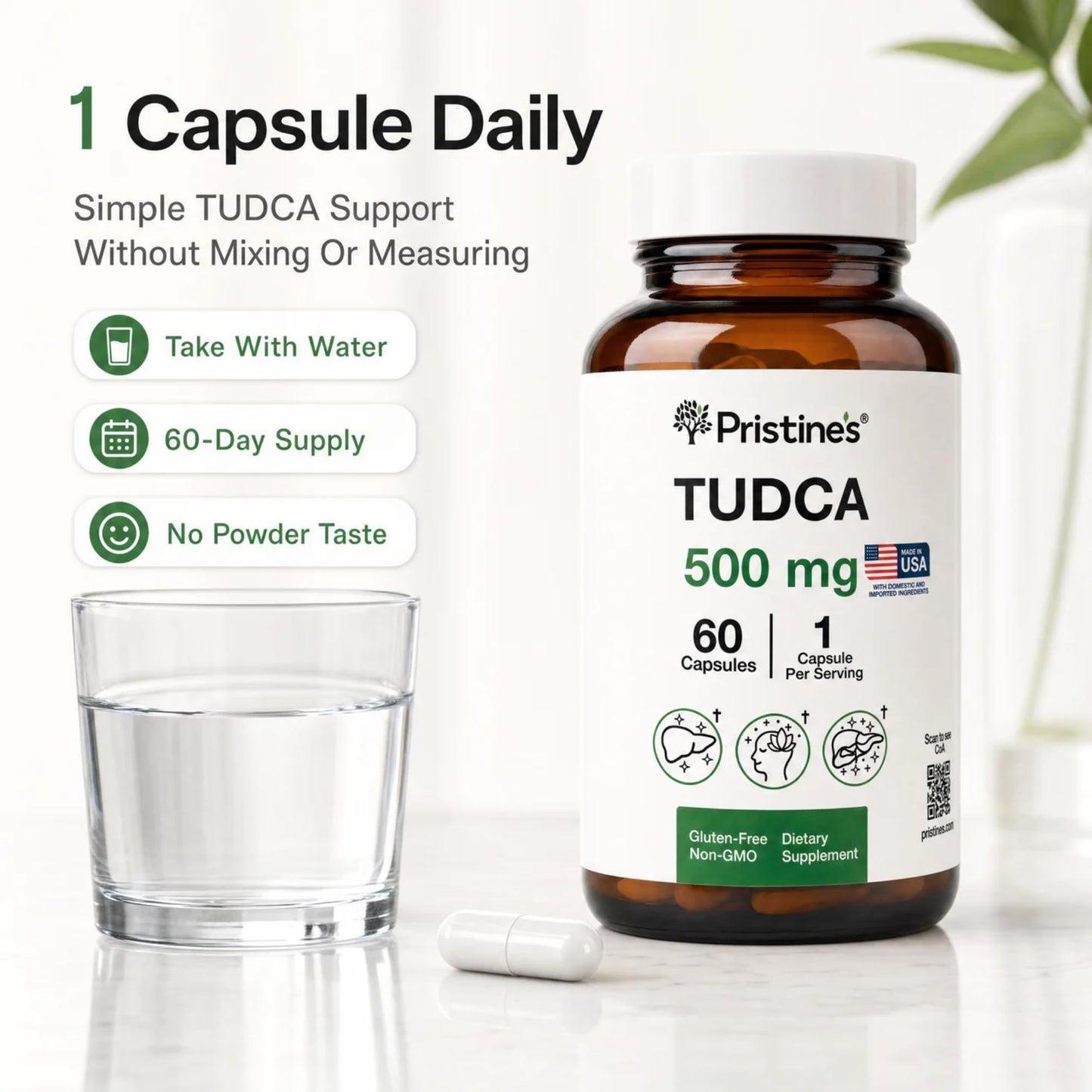 PRISTINE'S TUDCA 500MG Supplement Capsules, 1 Count
