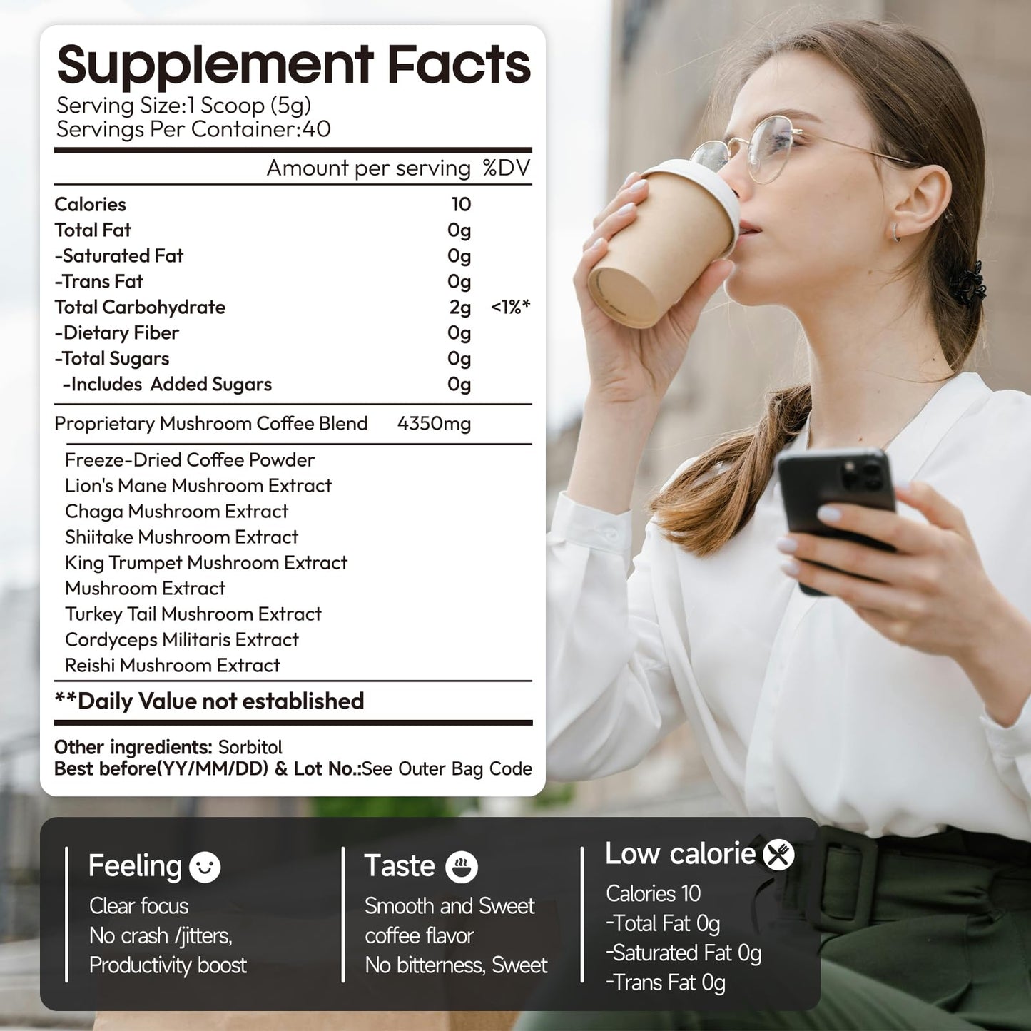 Ahete 10-in-1 Mushroom Coffee with Organic Arabica, Lion’s Mane, Chaga, Reishi & Cordyceps Powder 7.05 oz