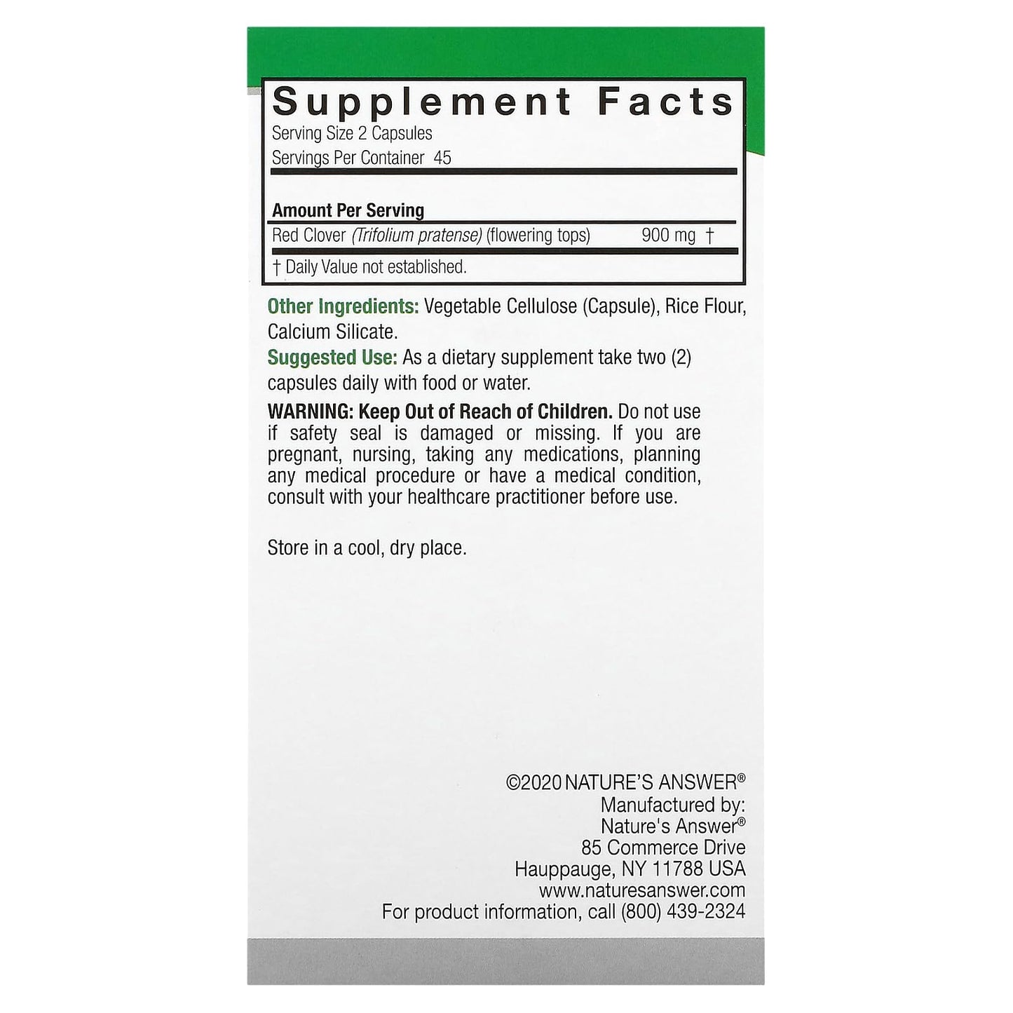 Nature's Answer Red Clover (Trifolium Pratense) Capsules 90 Count