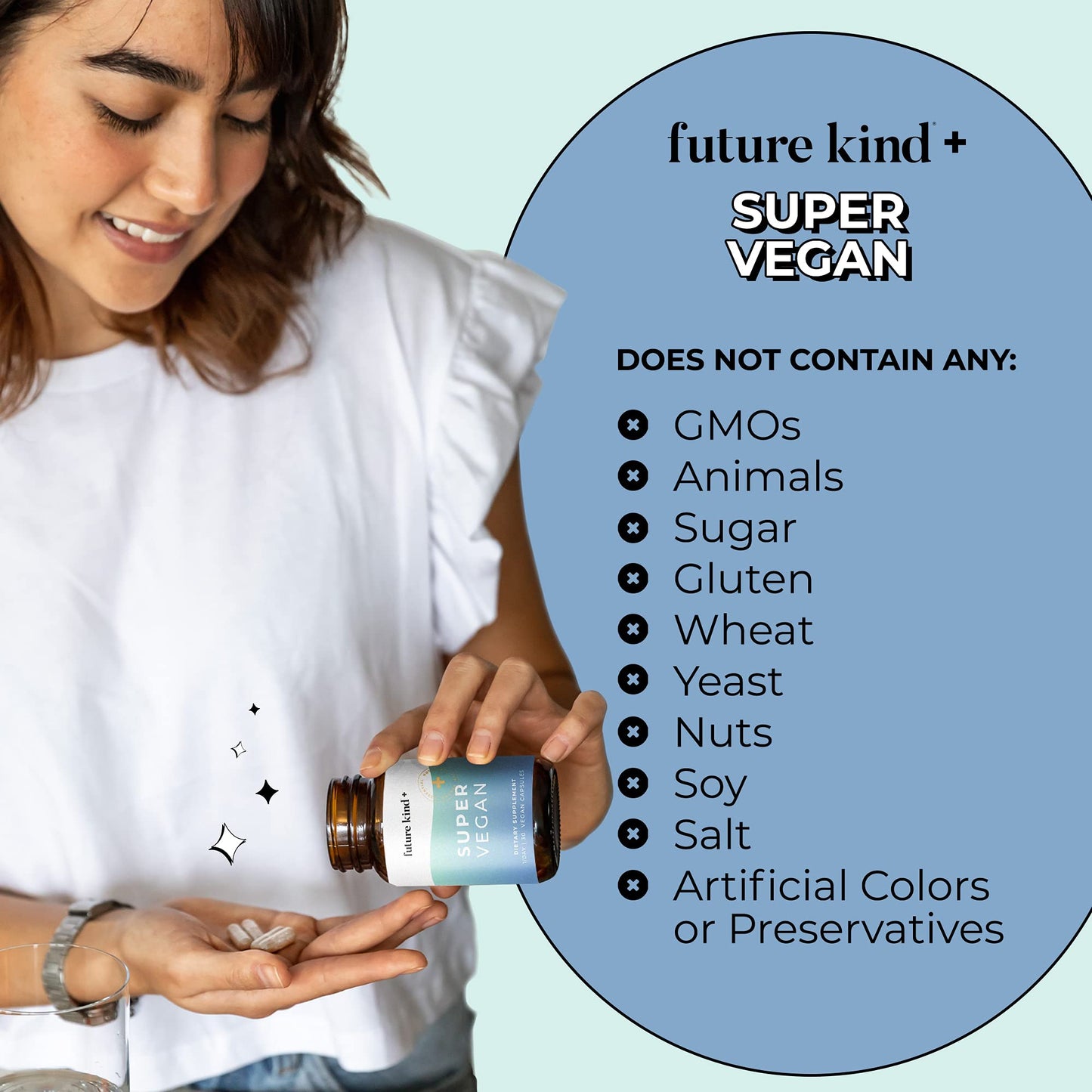 Future Kind Super Vegan Formula with Lemon Balm, Ashwagandha Root Extract and Rhodiola Extract for Natural Mood Boost, Energy and Stress Support, 60 Capsules