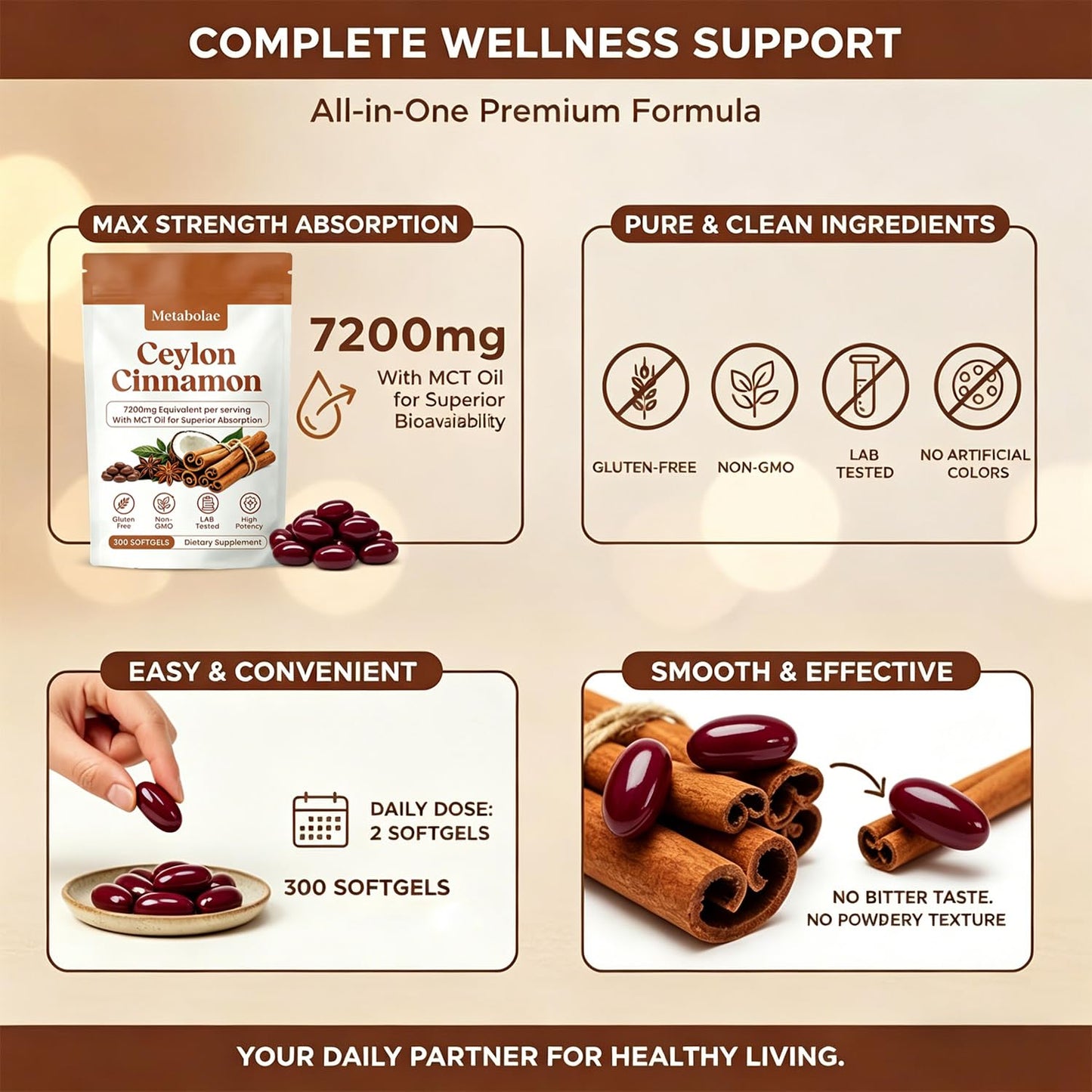 Menjint Metabolae Ceylon Cinnamon Extract Softgels, 300 Count