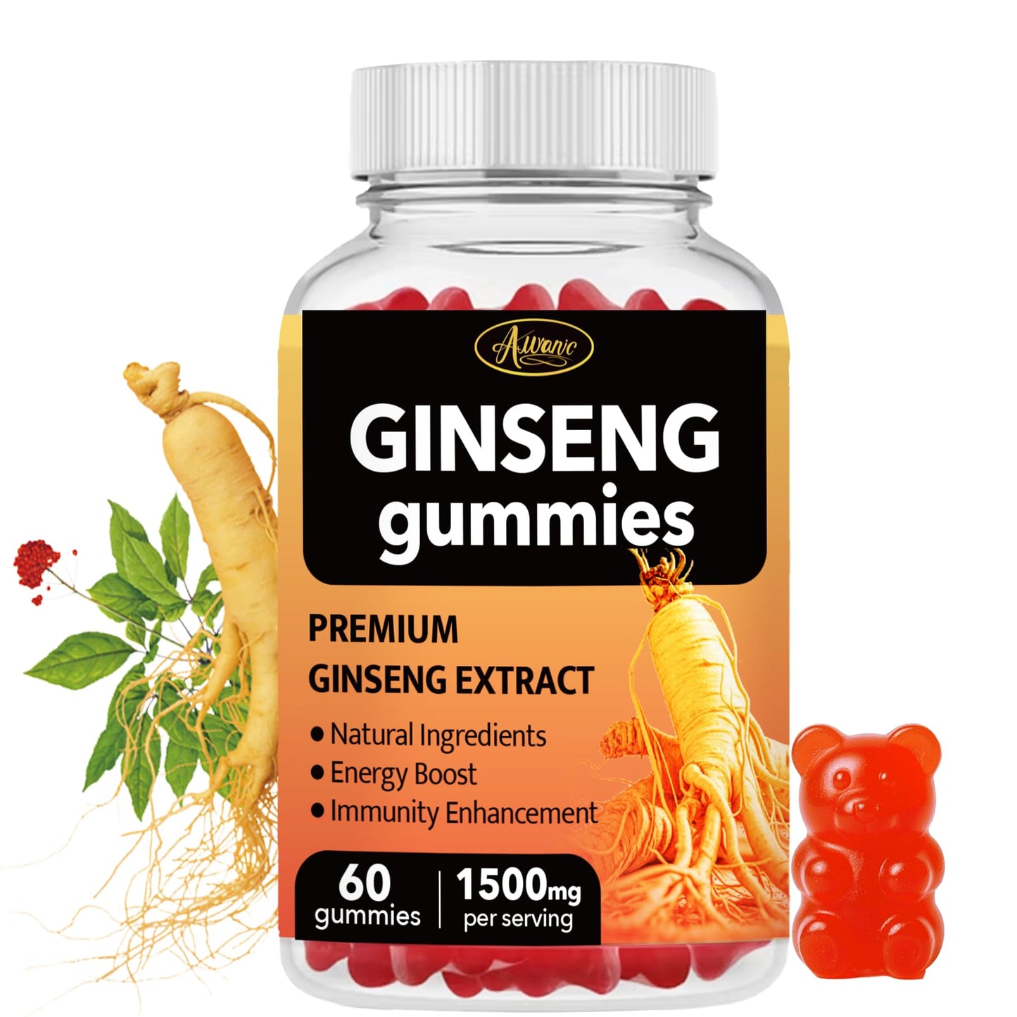 Auranic Asian Panax Ginseng Gummies, 60 Count