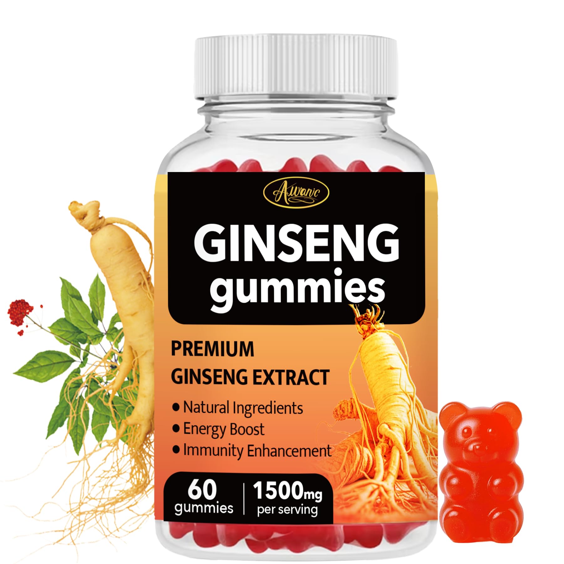 Auranic Asian Panax Ginseng Gummies, 60 Count