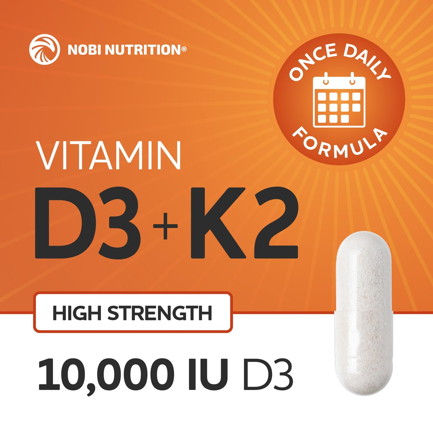Nobi Nutrition Vitamin D3 K2 Capsule, 60 Count