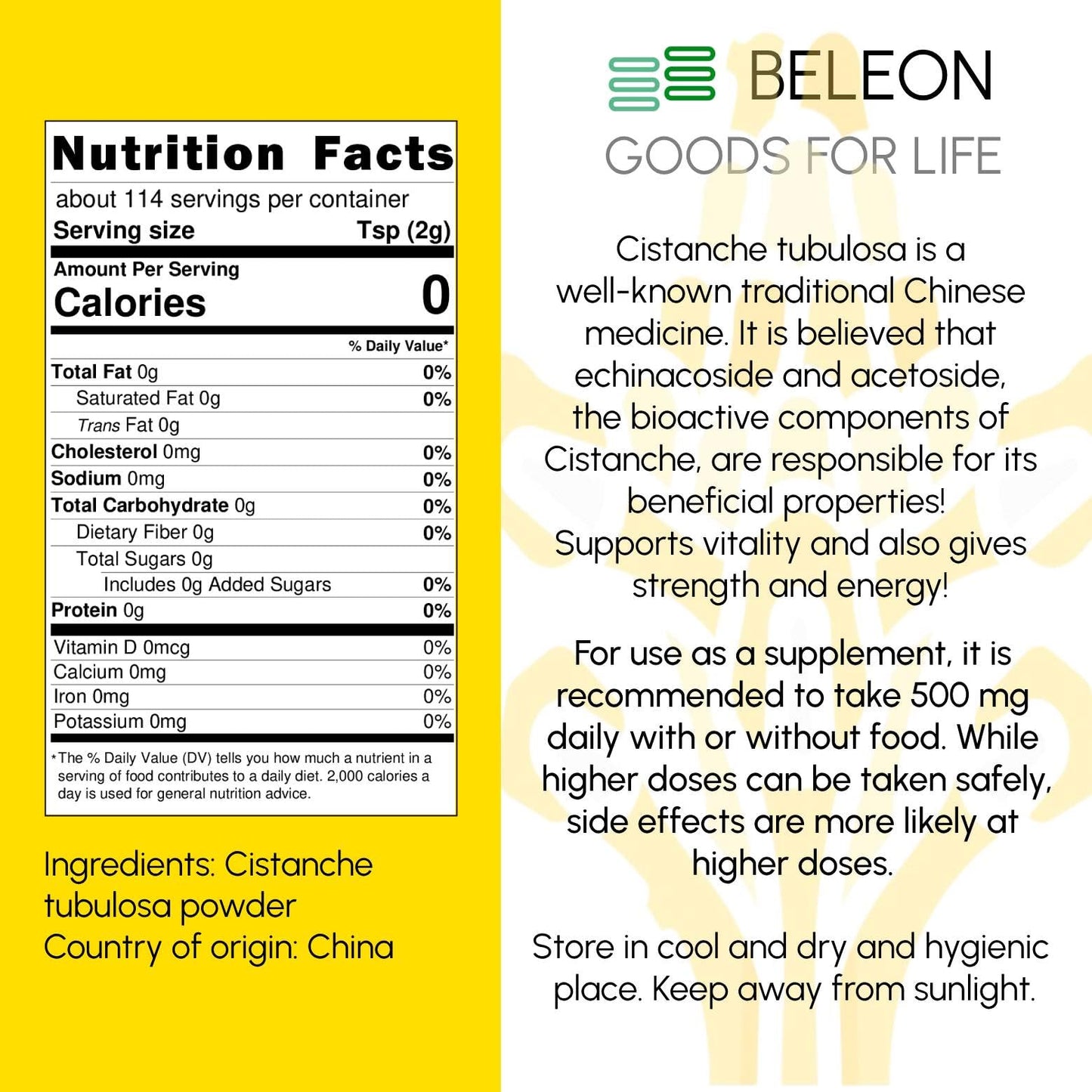 Beleon Goods For Life Cistanche Tubulosa Powder 8 oz