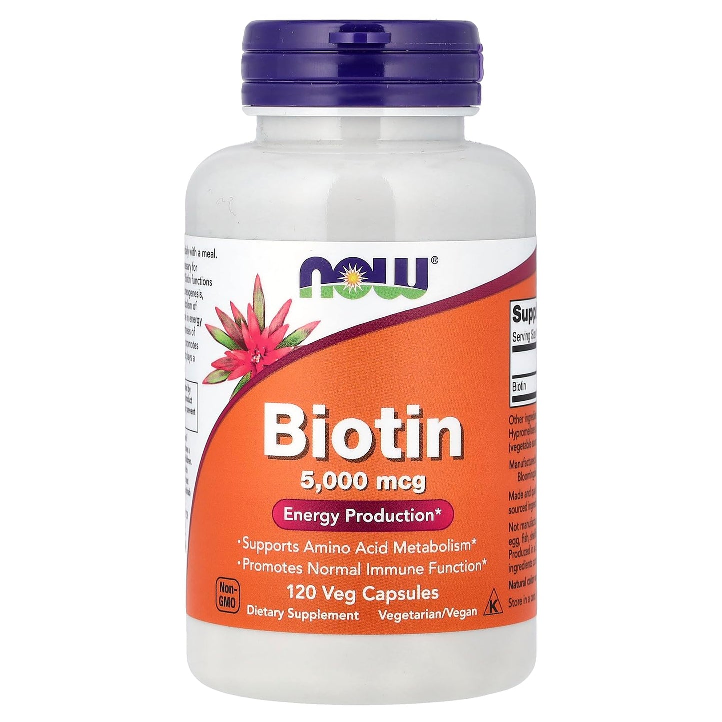 NOW Foods Biotin 5 mg Vegetarian Capsules, 120 Capsules
