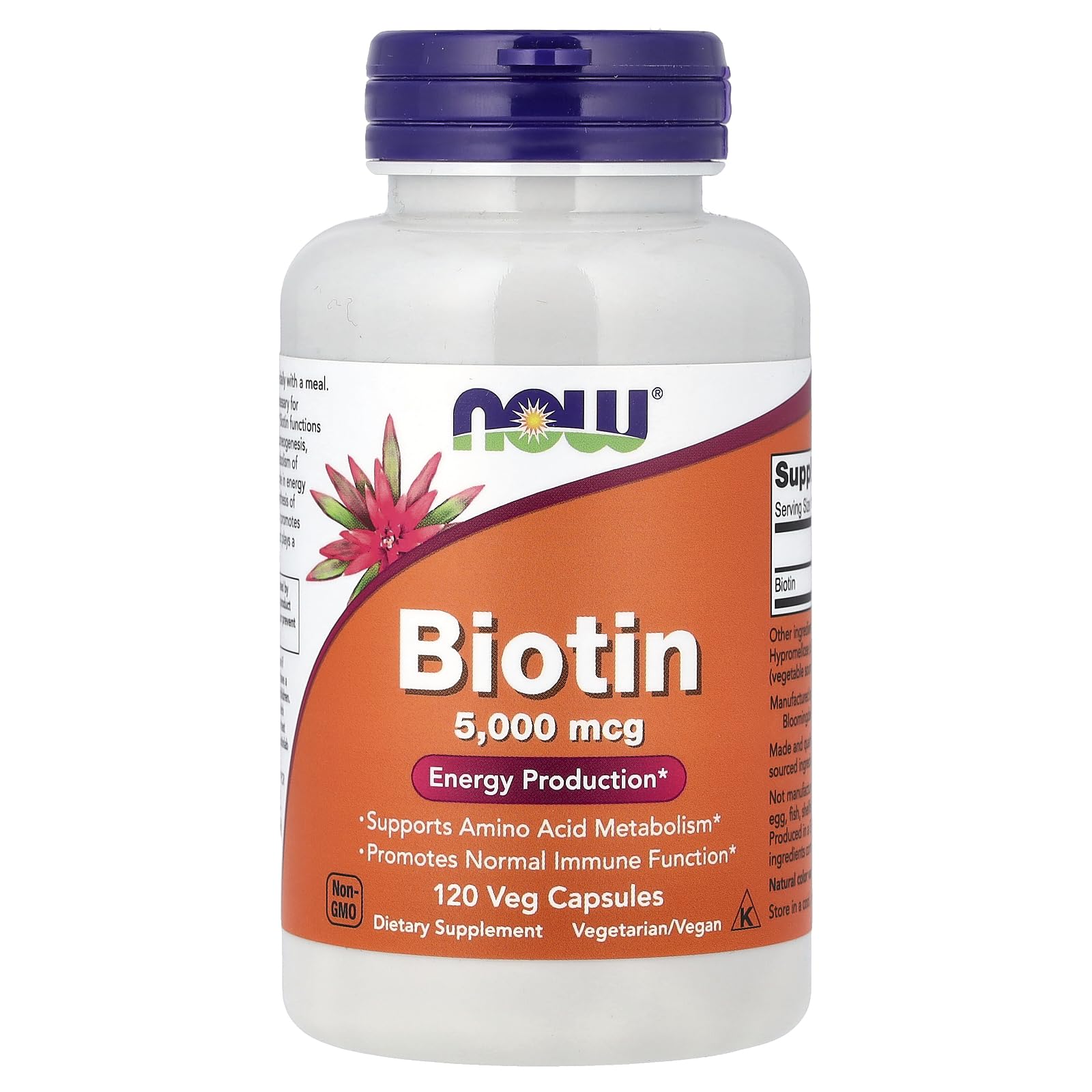 NOW Foods Biotin 5 mg Vegetarian Capsules, 120 Capsules