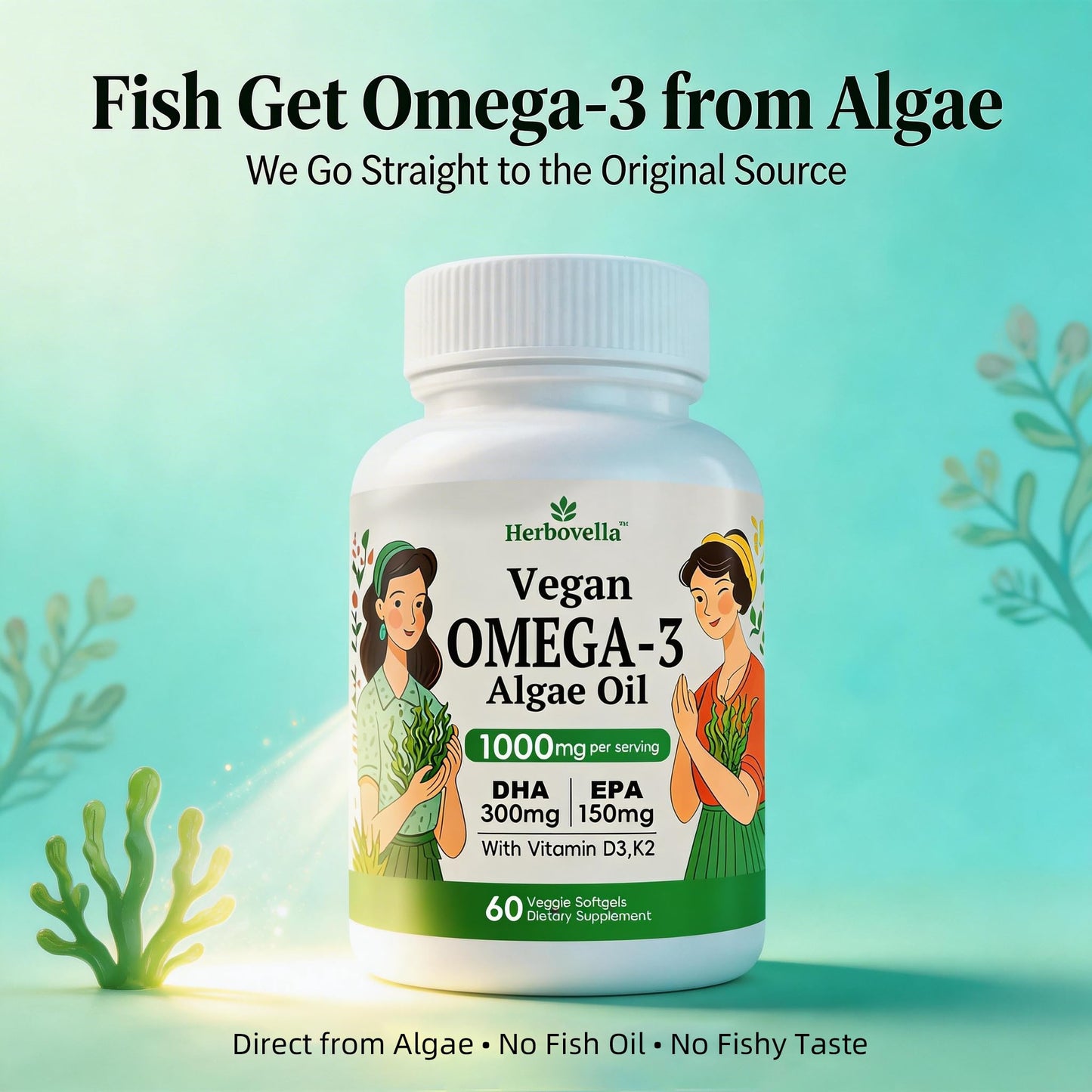 Herbovella Vegan Omega-3 Softgels, 60 Count