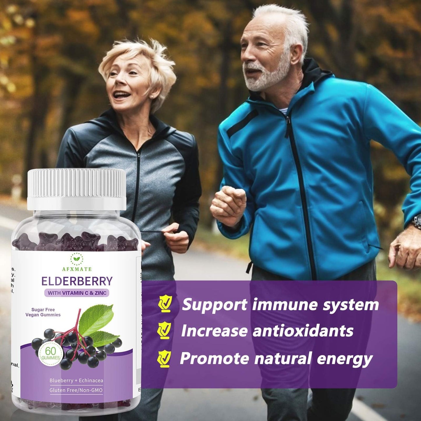 AFXMATE Sambucus Black Elderberry Gummies, 120 Count