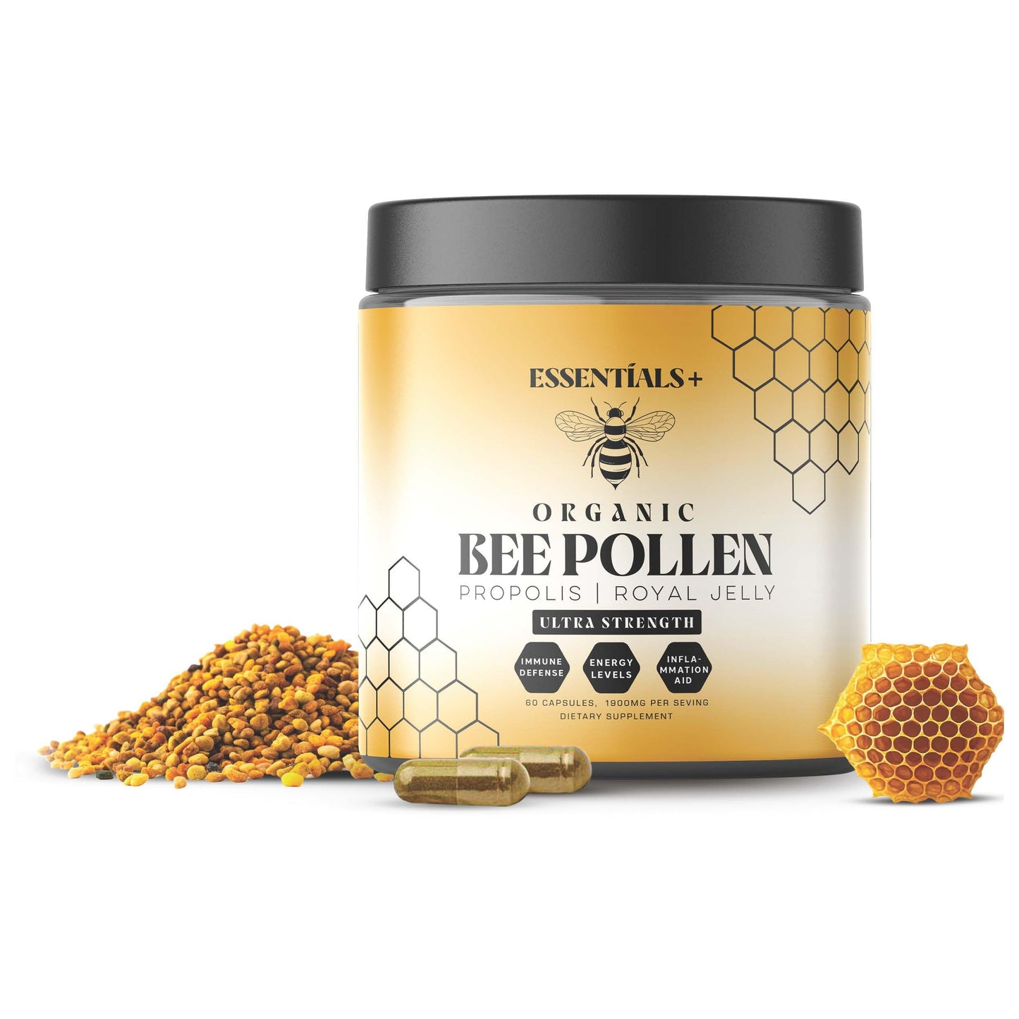 Essentials+ Bee Pollen Propolis & Royal Jelly Capsules, 60 Count