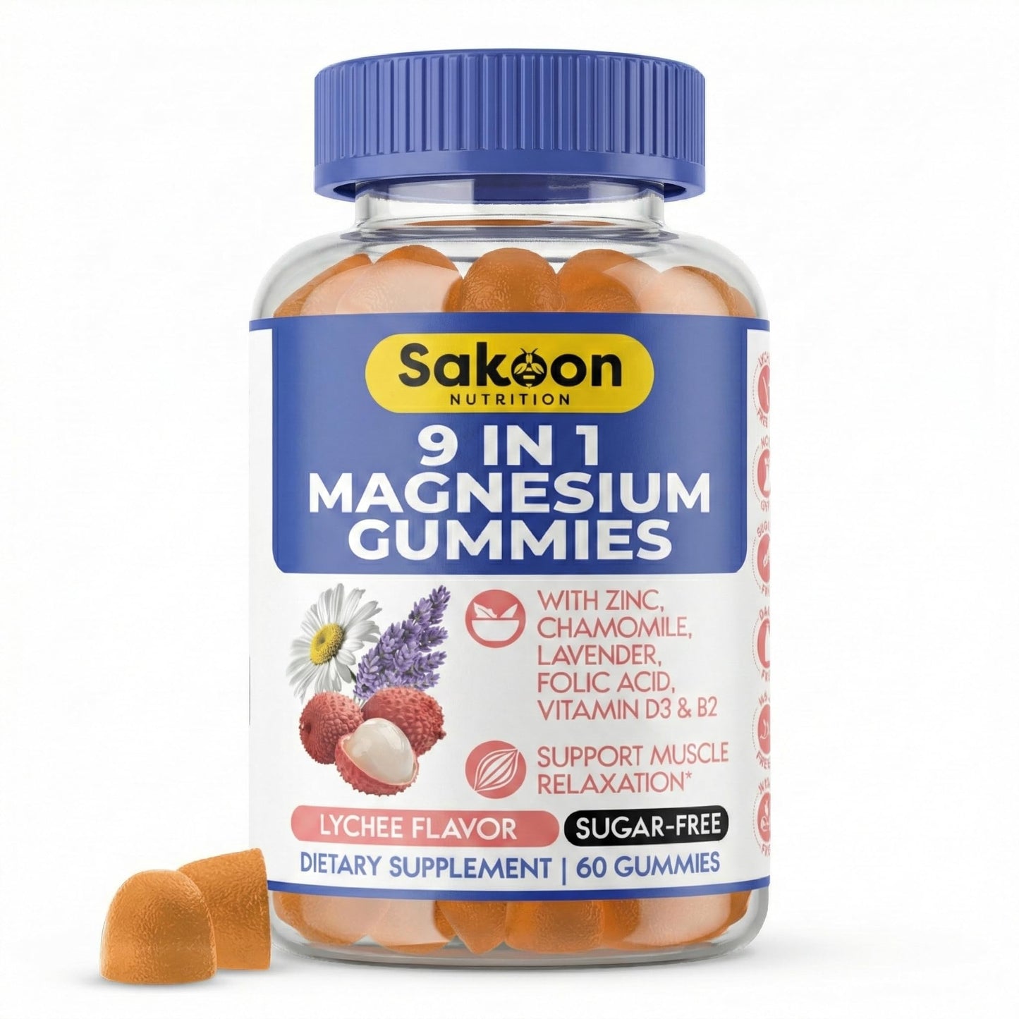 Sakoon Nutrition 9-in-1 Magnesium Gummies, 60 Count