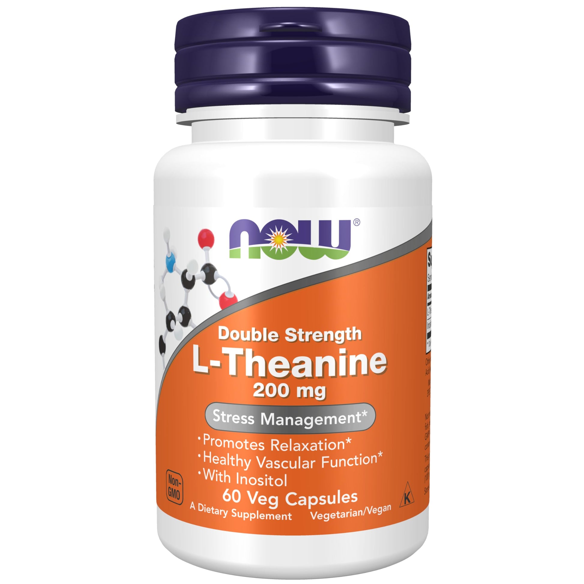 NOW Foods L-Theanine 200 mg with Inositol, 60 Capsules