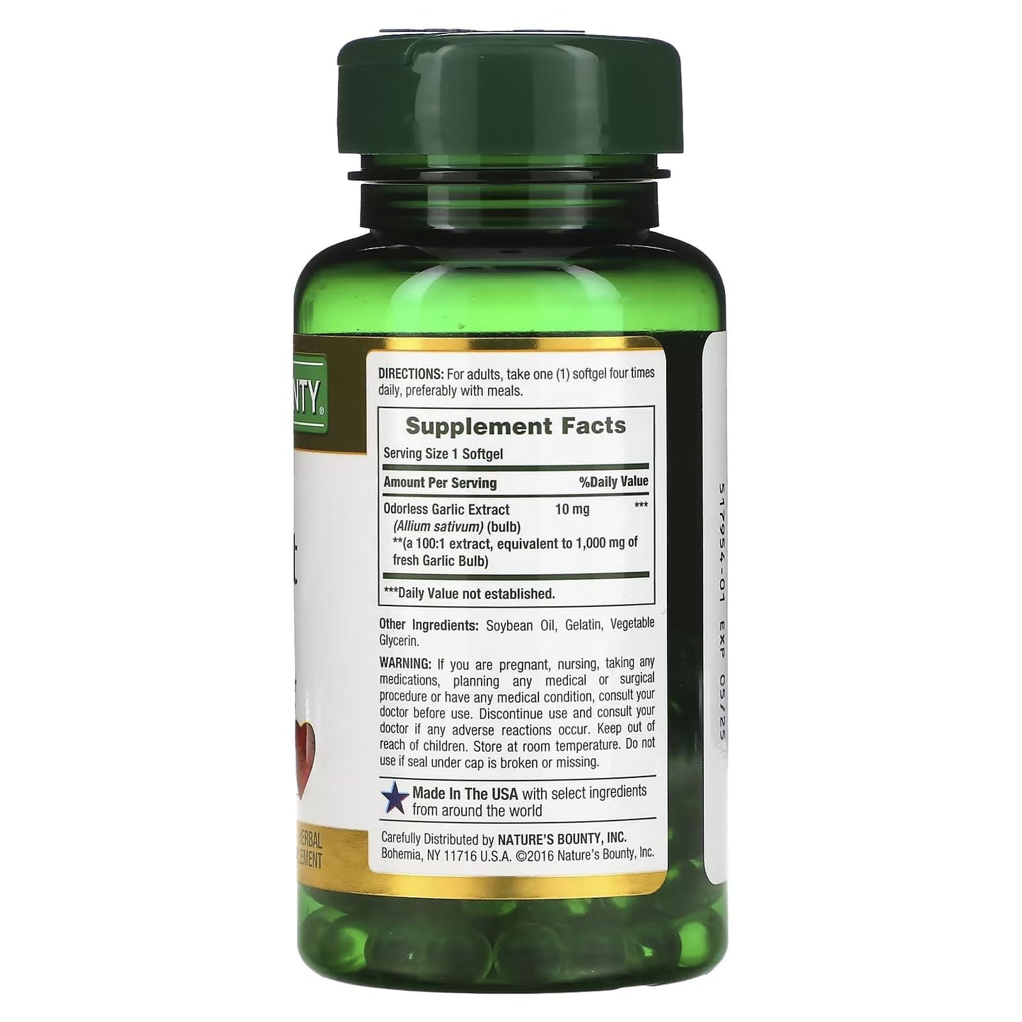 Nature's Bounty Odorless Garlic 1000 mg Softgels, 100 Count