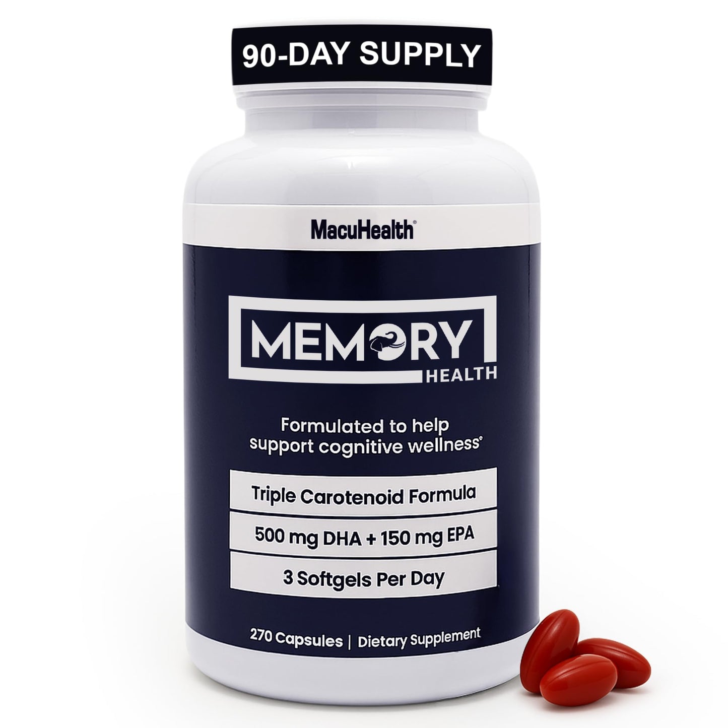 Macuhealth Memory Health Omega 3 - Carotenoids and Vitamin E, for Mental Focus Softgel 270