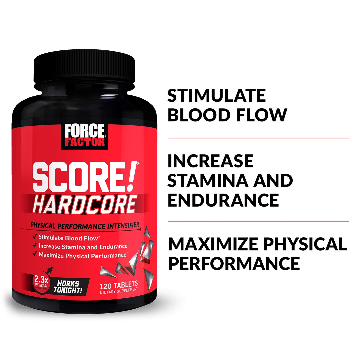 Force Factor Score! Hardcore Nitric Oxide Booster Supplement for Men with L-Citrulline, Yohimbe, Black Maca & B Vitamins, 240 Tablets
