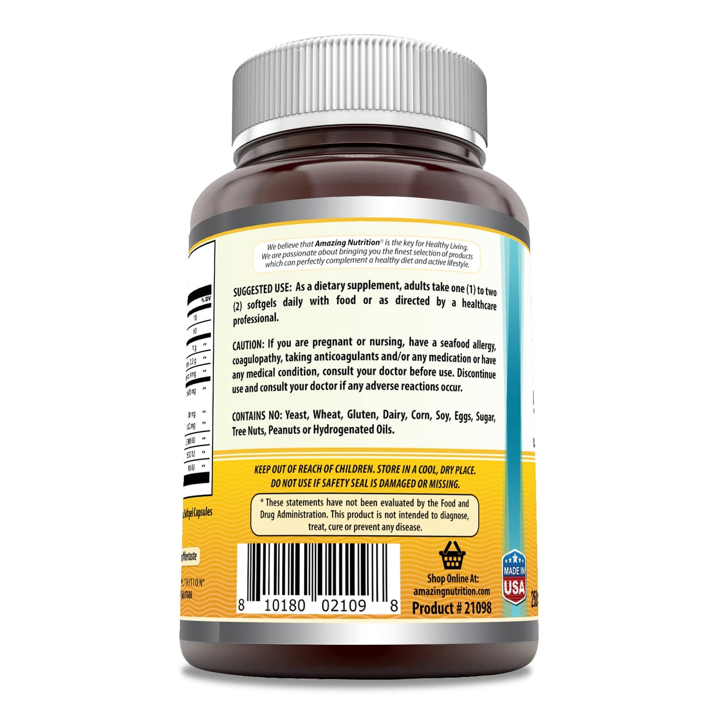 Amazing Nutrition Amazing Omega Norwegian Cod Liver Oil 1000 Mg Softgel, 250 Count