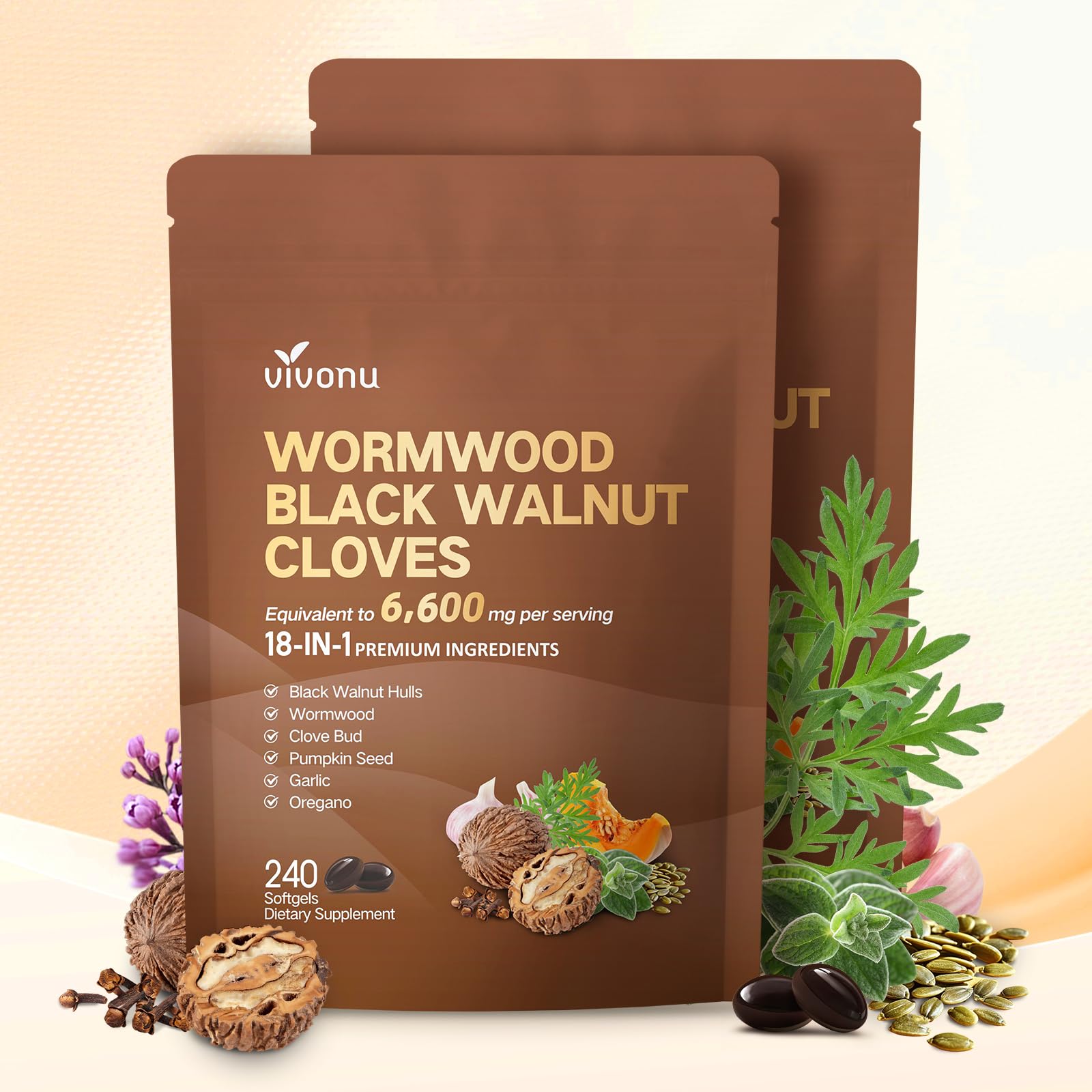 VivoNu 18-in-1 Black Walnut Wormwood Cleanse Softgels 2 Bags