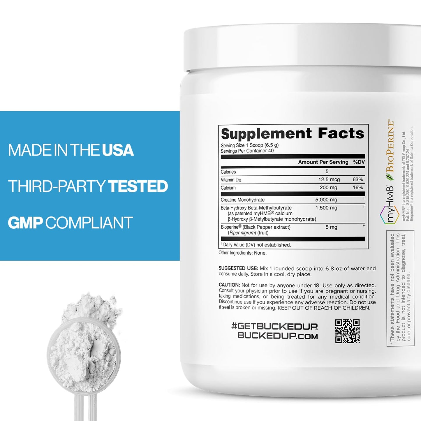 Bucked Up Creatine HMB Unflavored Powder 9.2 Ounce