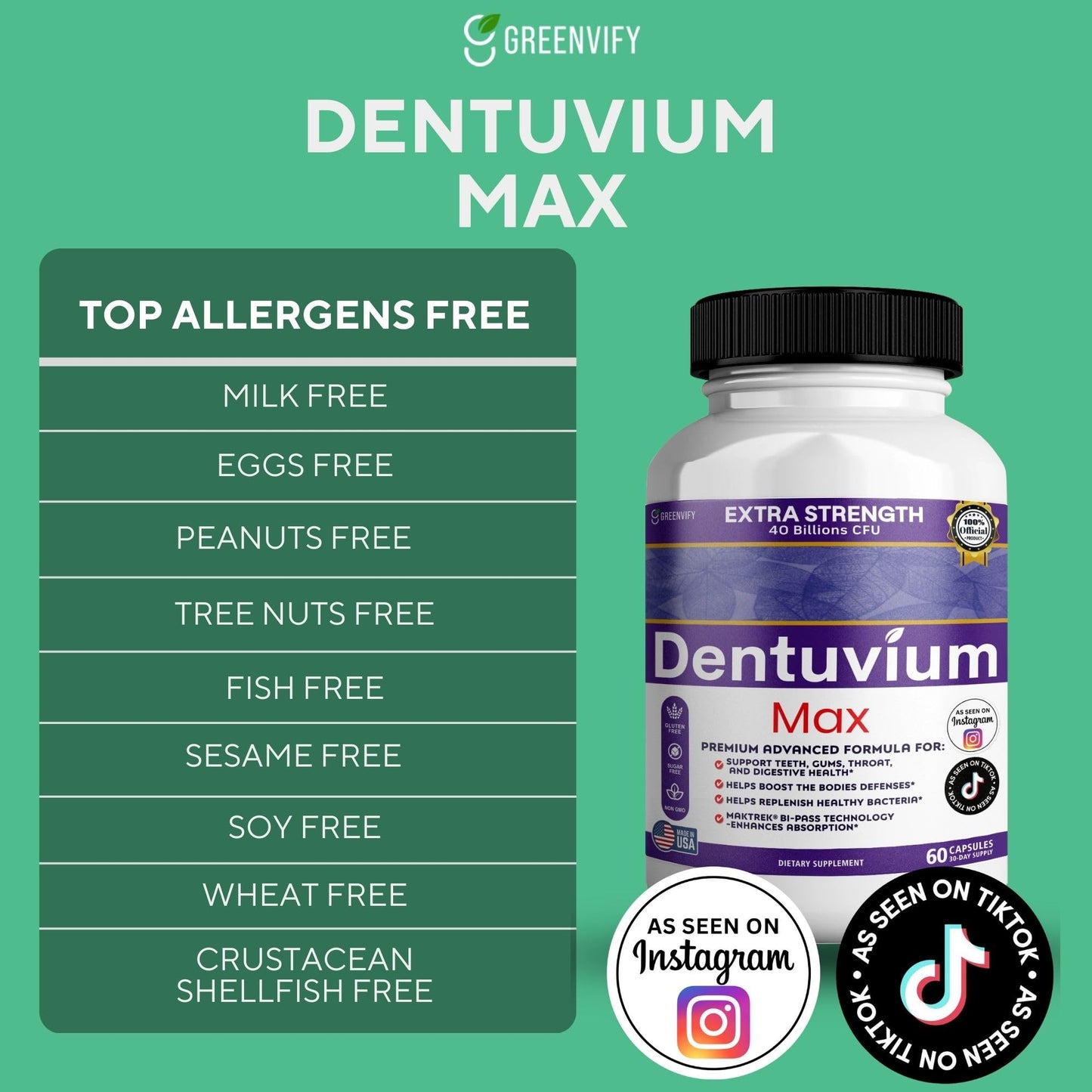 GREENVIFY Dentipure Max Probiotic Supplement, 300 Capsules