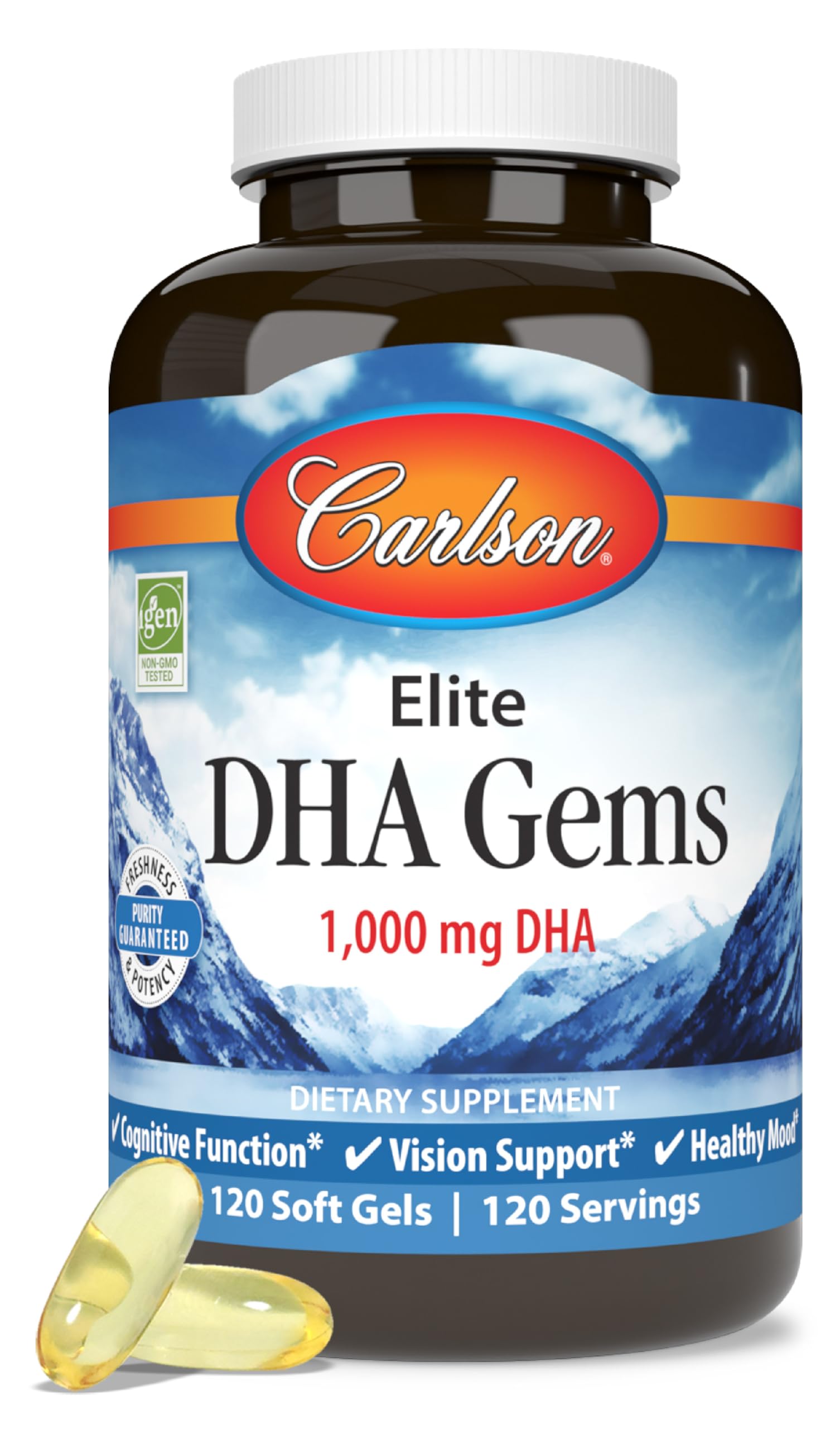 Carlson Elite DHA Gems 1000 mg DHA Softgel, 120 Softgels