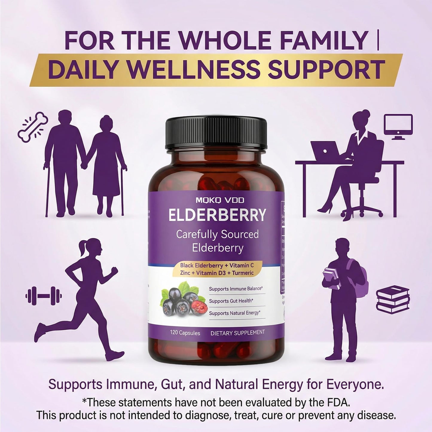 MQKQ VDD Elderberry Immune Support Capsules, 120 Count