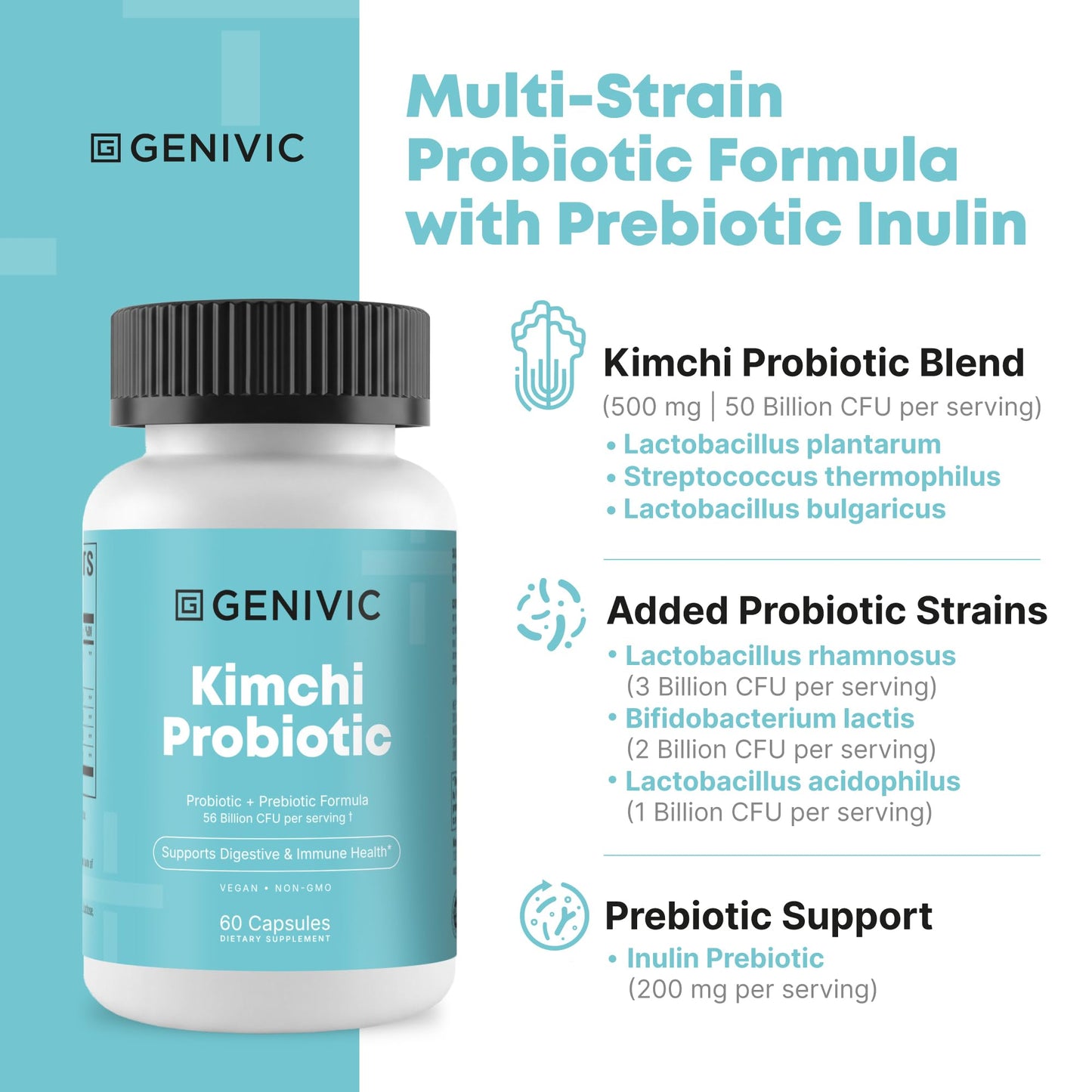 Genivic Kimchi Probiotic Capsules 60 Count