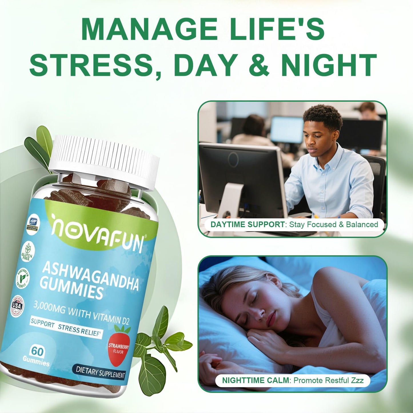 Novafun Ashwagandha Gummies with Vitamin D2, 60 Count