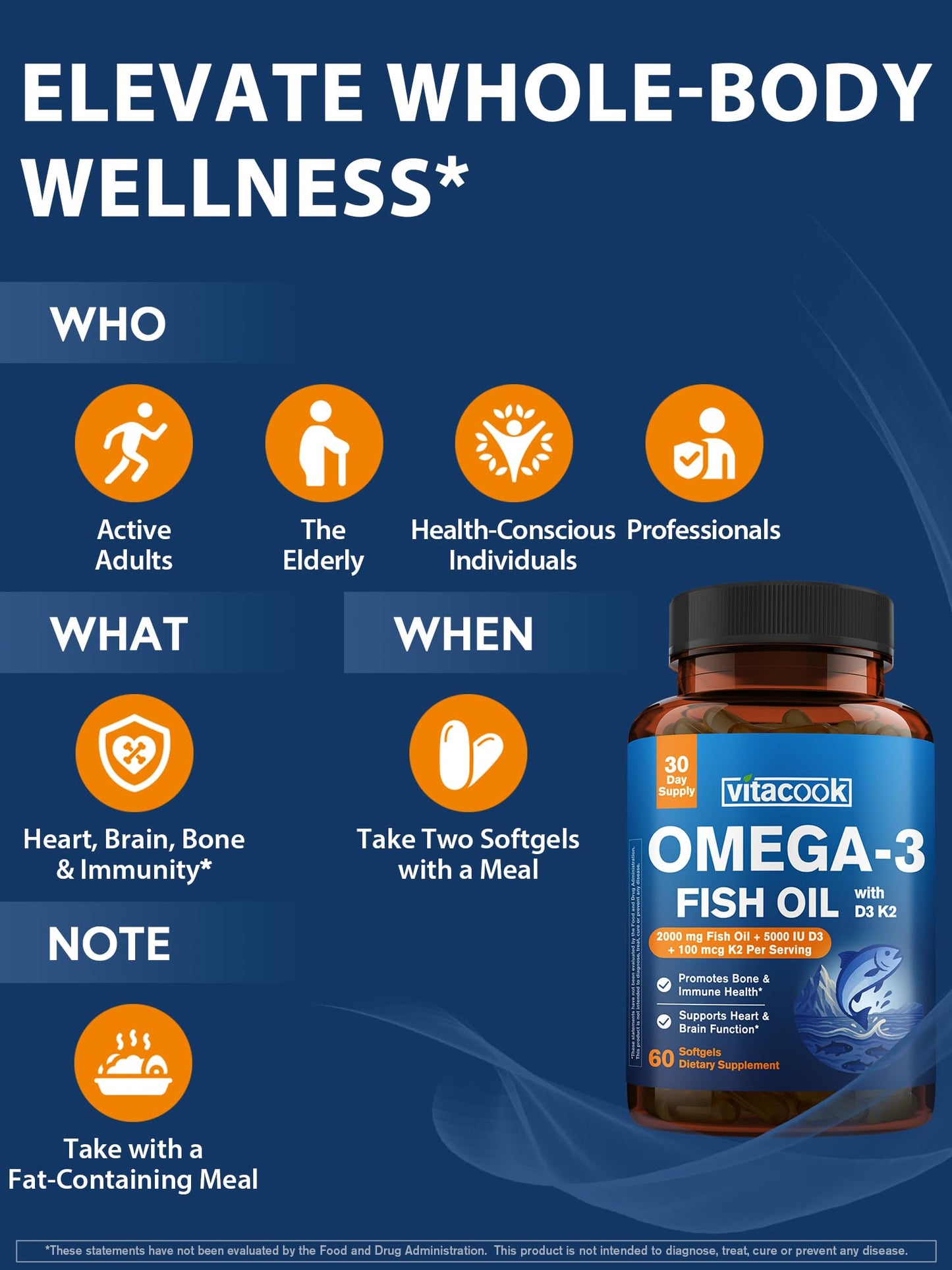 Vitacook Omega-3 Fish Oil Softgels 60 Count