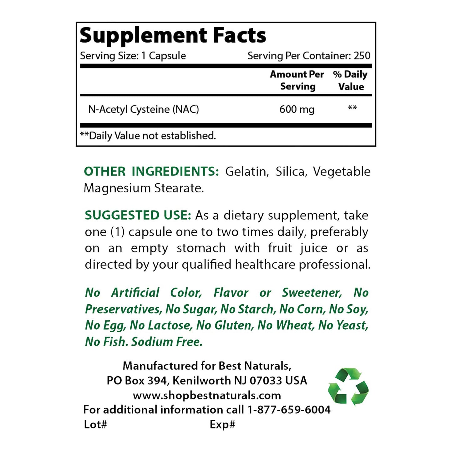 Best Naturals NAC 600 mg & Alpha Lipoic Acid 600 mg Capsules, 250 Count